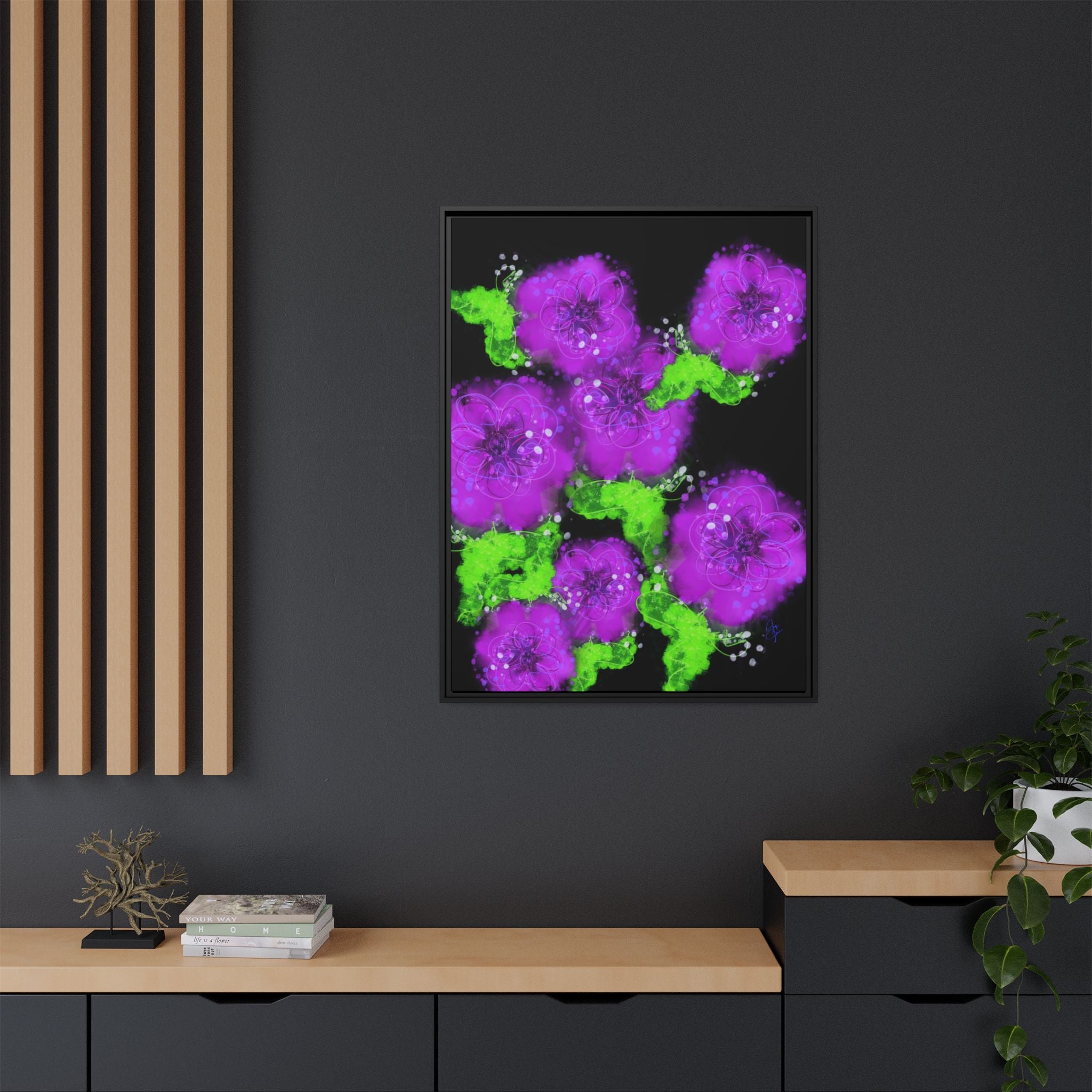 Framed Floral Canvas Print — Matte Multi-Color Blooms Wall Art