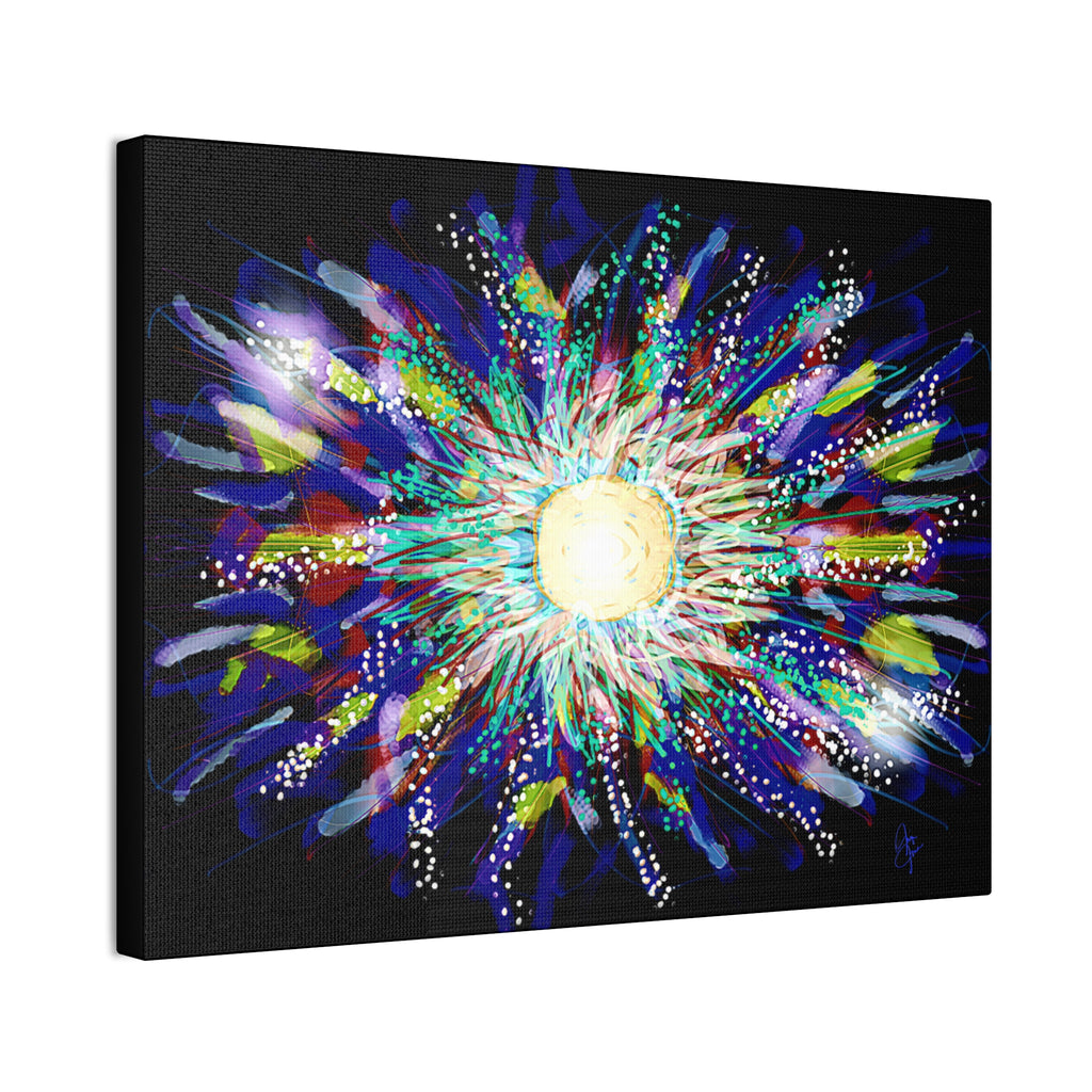 Abstract Cosmic Burst Canvas Wall Art — Colorful Sunflower Explosion on Black