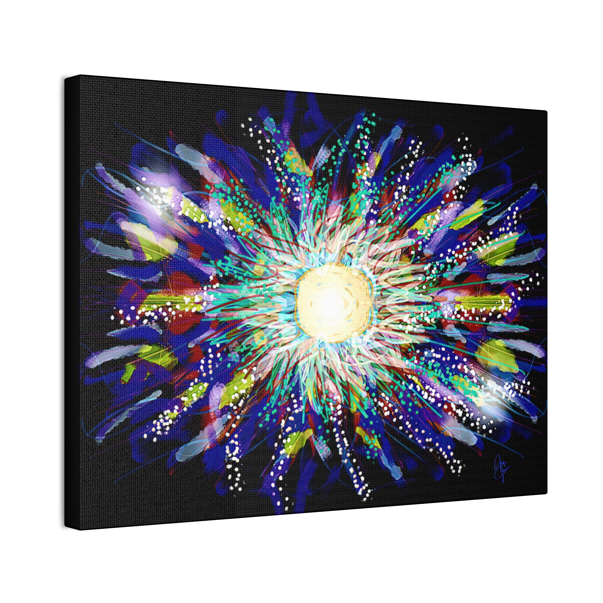 Abstract Cosmic Burst Canvas Wall Art — Colorful Sunflower Explosion on Black