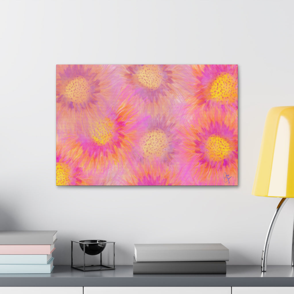 Sunburst Floral Canvas Wall Art — Pink & Yellow Abstract Sunflower Print