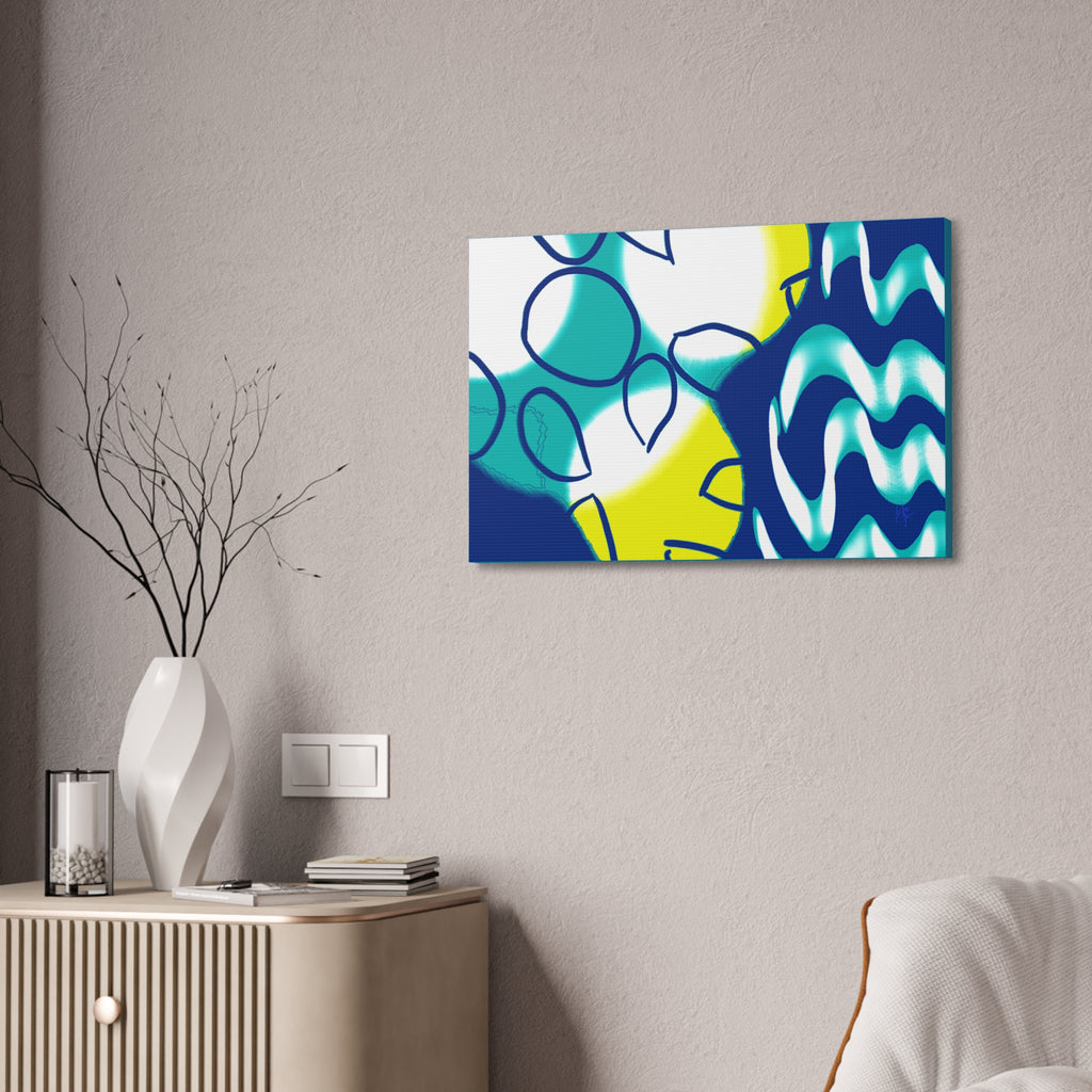 Abstract Ocean Waves Jellyfish Canvas Art — Blue & Teal Modern Wall Decor, Stretched 1.5"