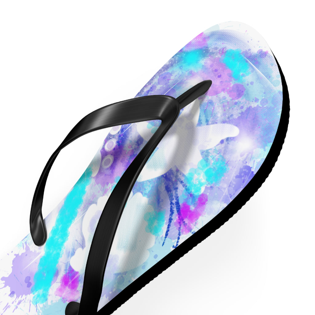 Watercolor Tie-Dye Flip Flops — Turquoise & Purple Beach Sandals