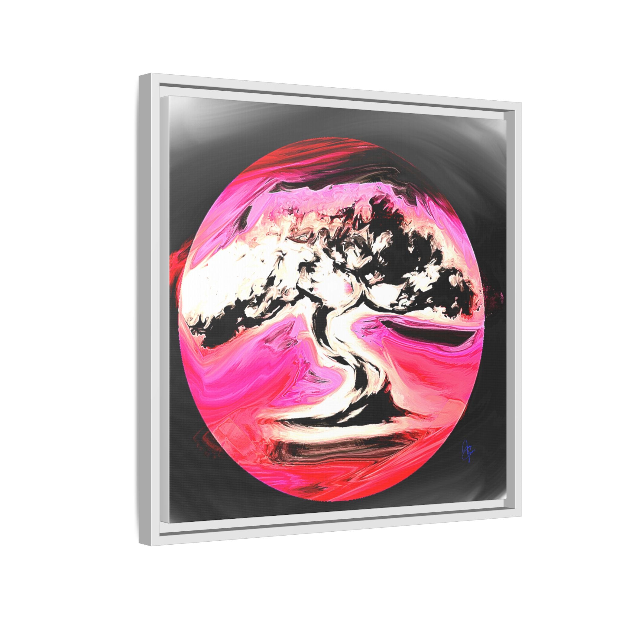 Framed Matte Canvas Art — Pink Marble Bonsai Tree
