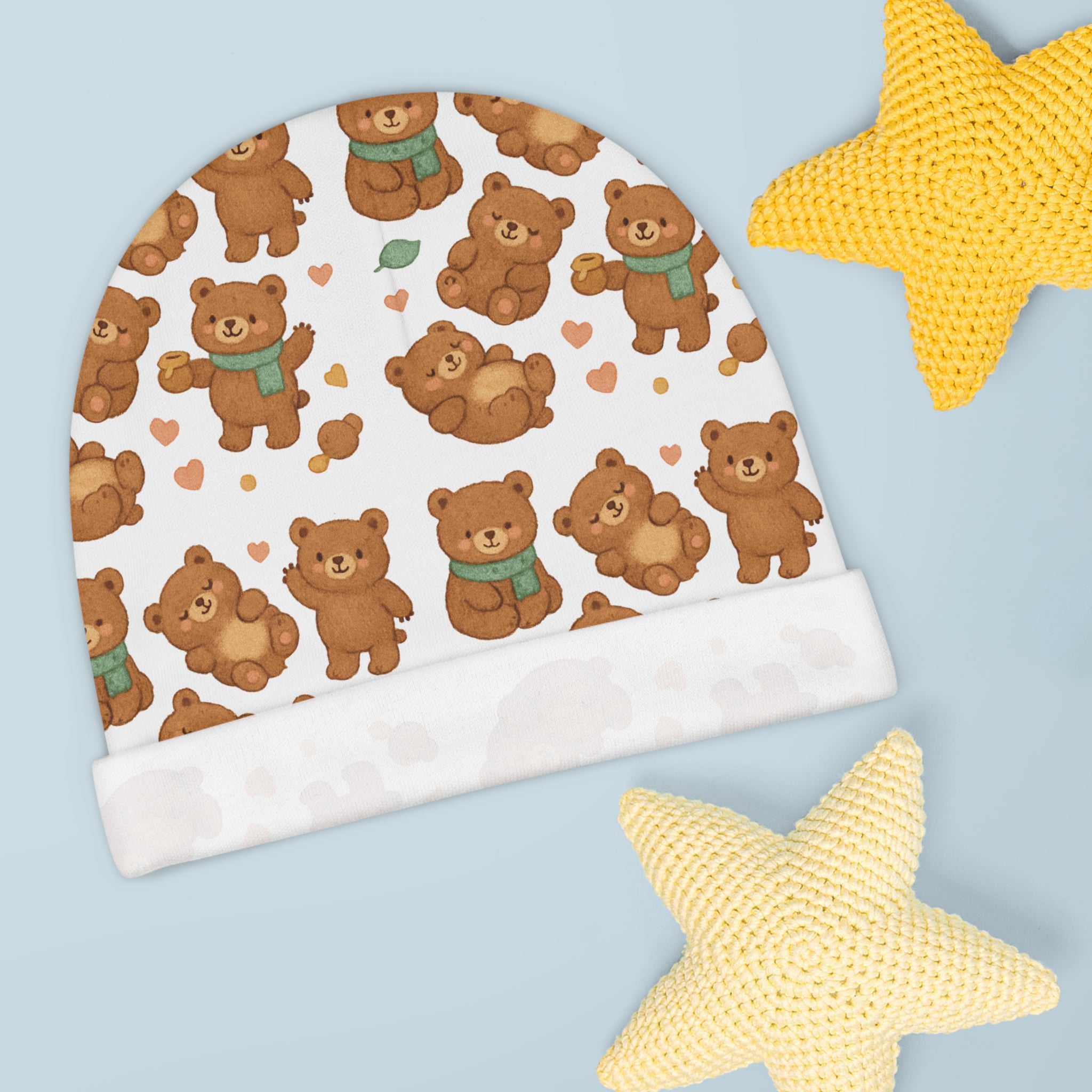 Cute Teddy Bear Baby Beanie – All-Over-Print Newborn Hat