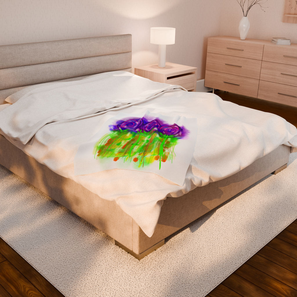 Velveteen Plush Blanket — Watercolor Purple Roses Floral Throw for Cozy Home & Gift