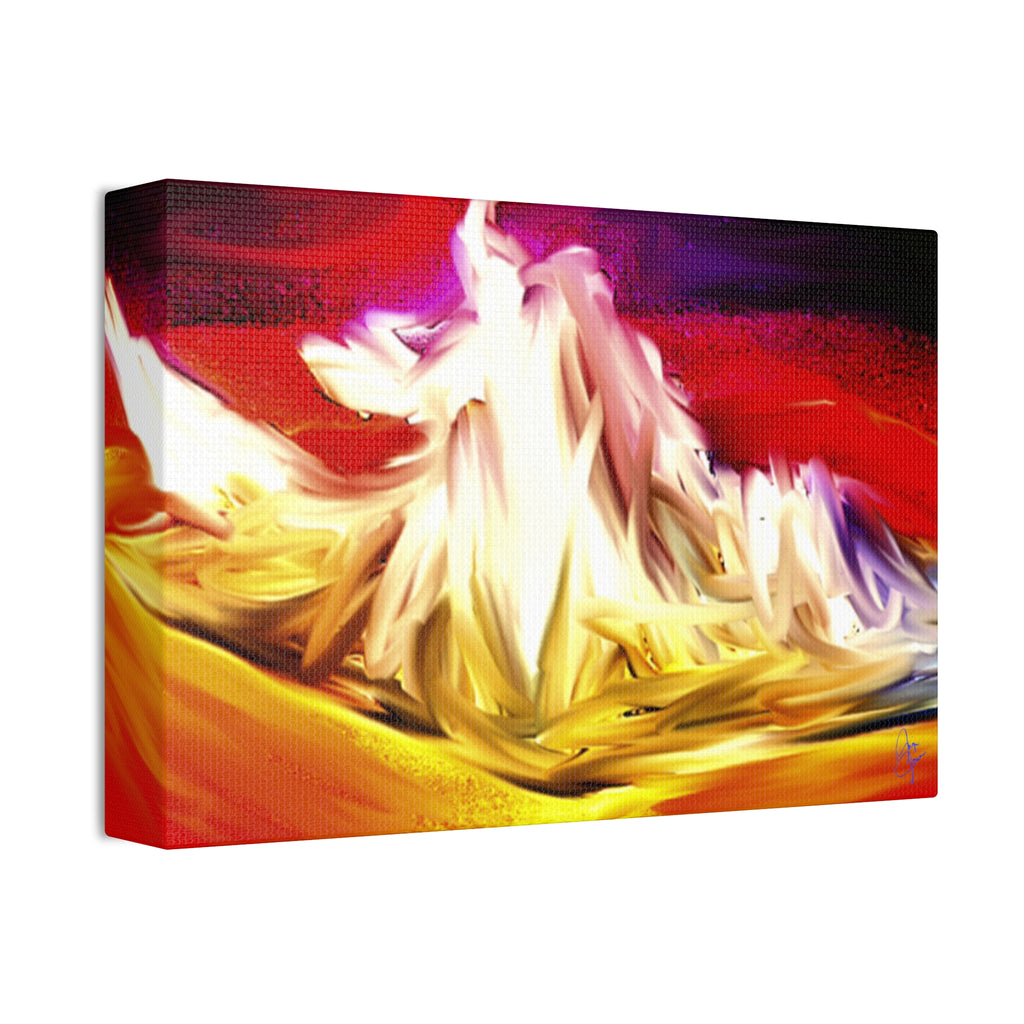 Abstract Campfire Canvas Print — Vibrant Red & Gold Stretched Wall Art