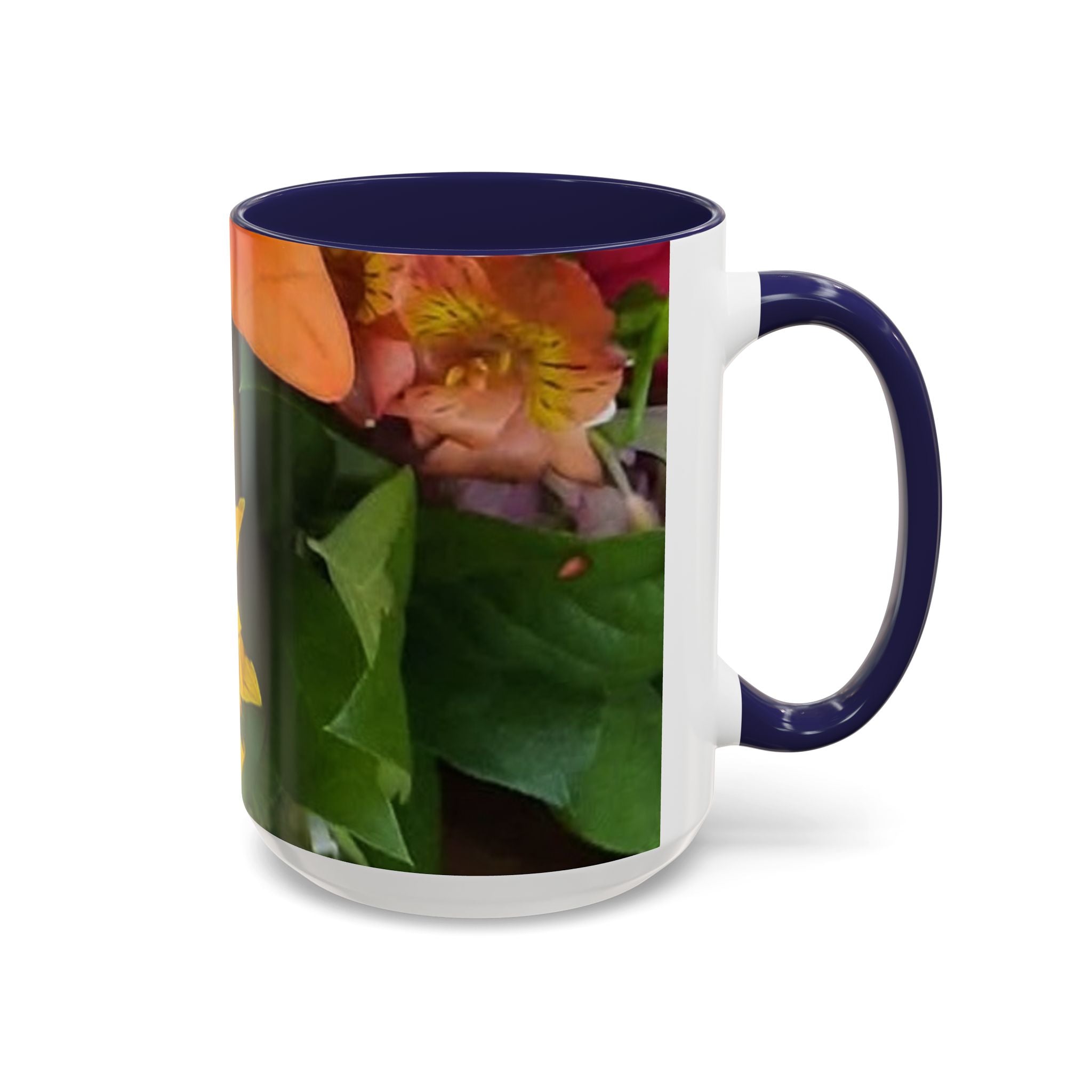 Sunflower & Peach Floral Accent Coffee Mug — Bright Botanical 11/15oz