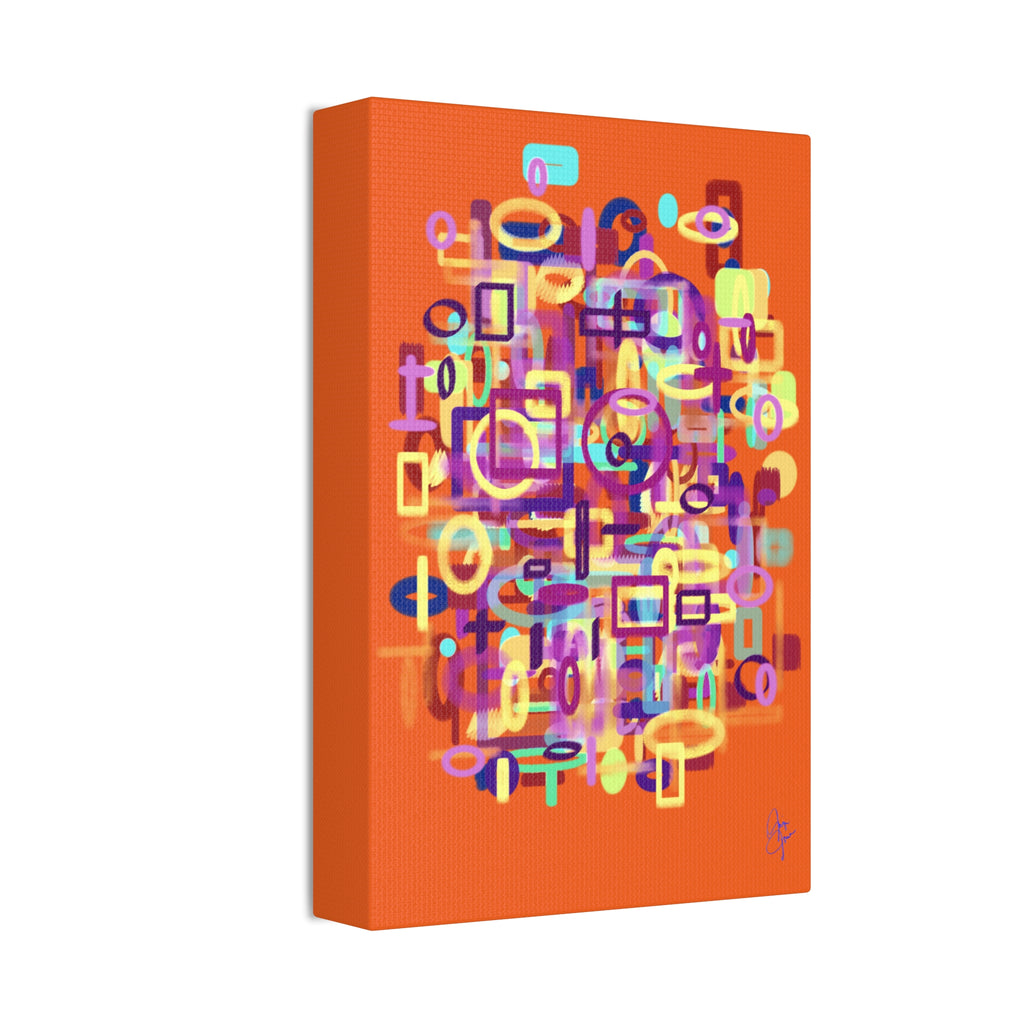 Abstract Neon Shapes Canvas Print — Colorful Geometric Wall Art on Black