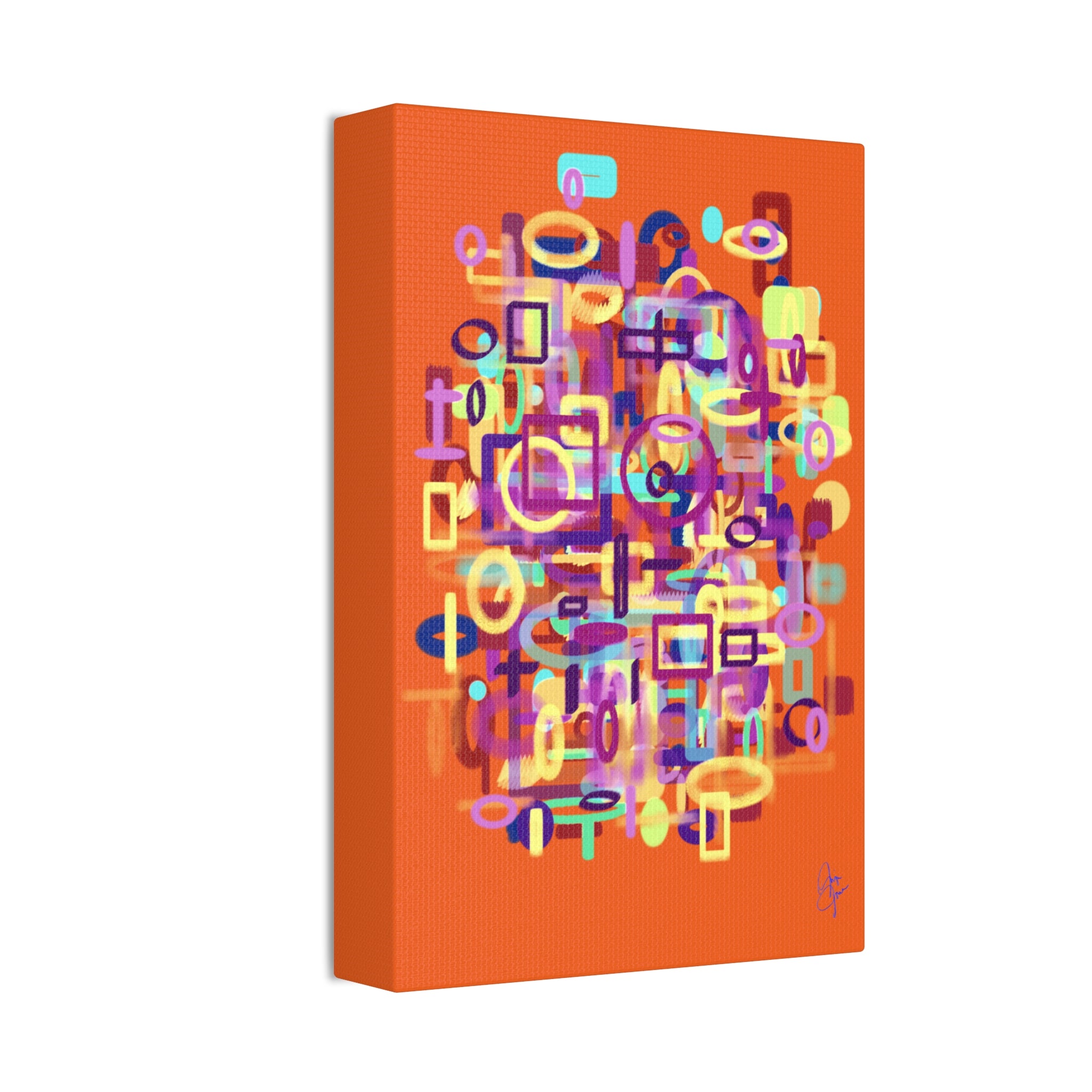 Abstract Neon Shapes Canvas Print — Colorful Geometric Wall Art on Black