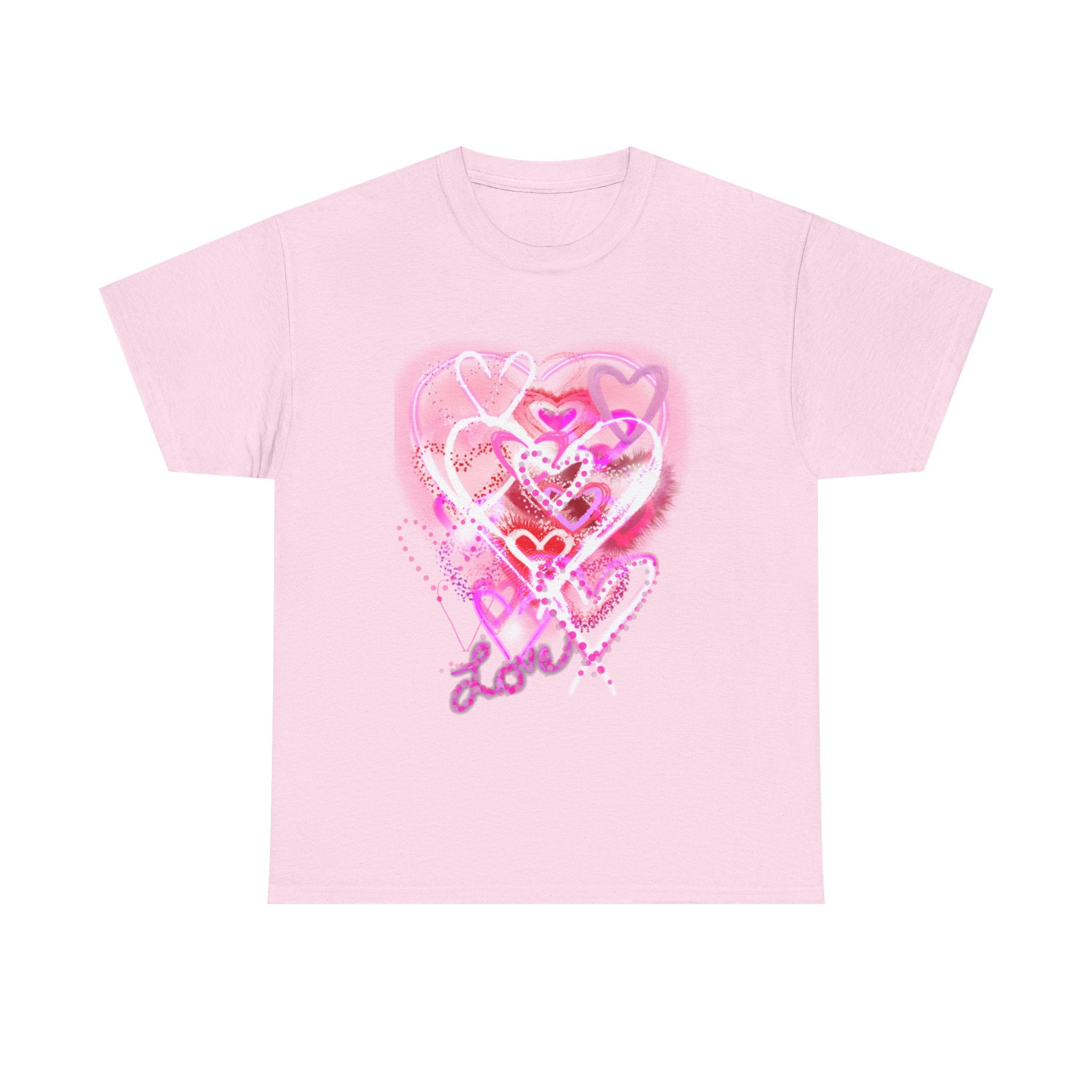 Love Hearts Tee — Pink Watercolor Heart Design Valentine’s Day T‑Shirt