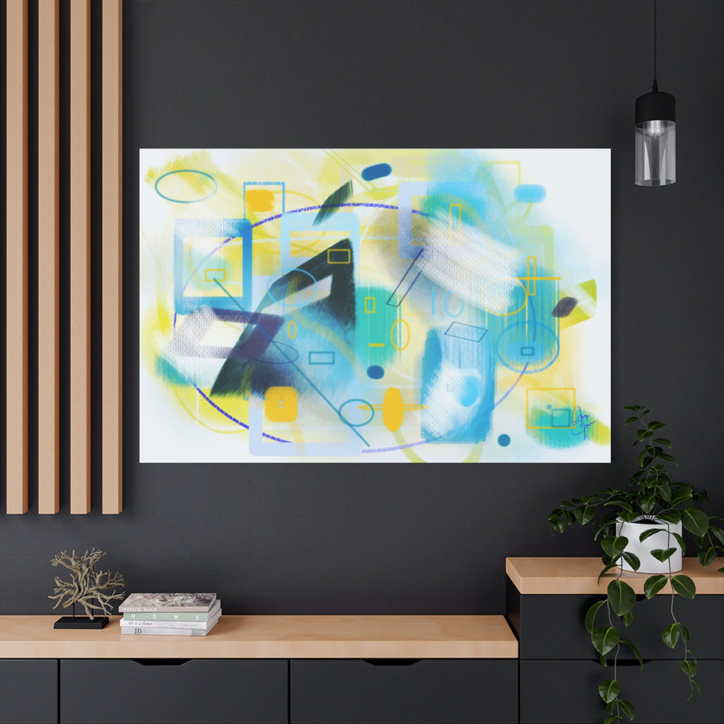 Abstract Blue & Yellow Geometry Canvas Print — Modern Stretched Wall Art