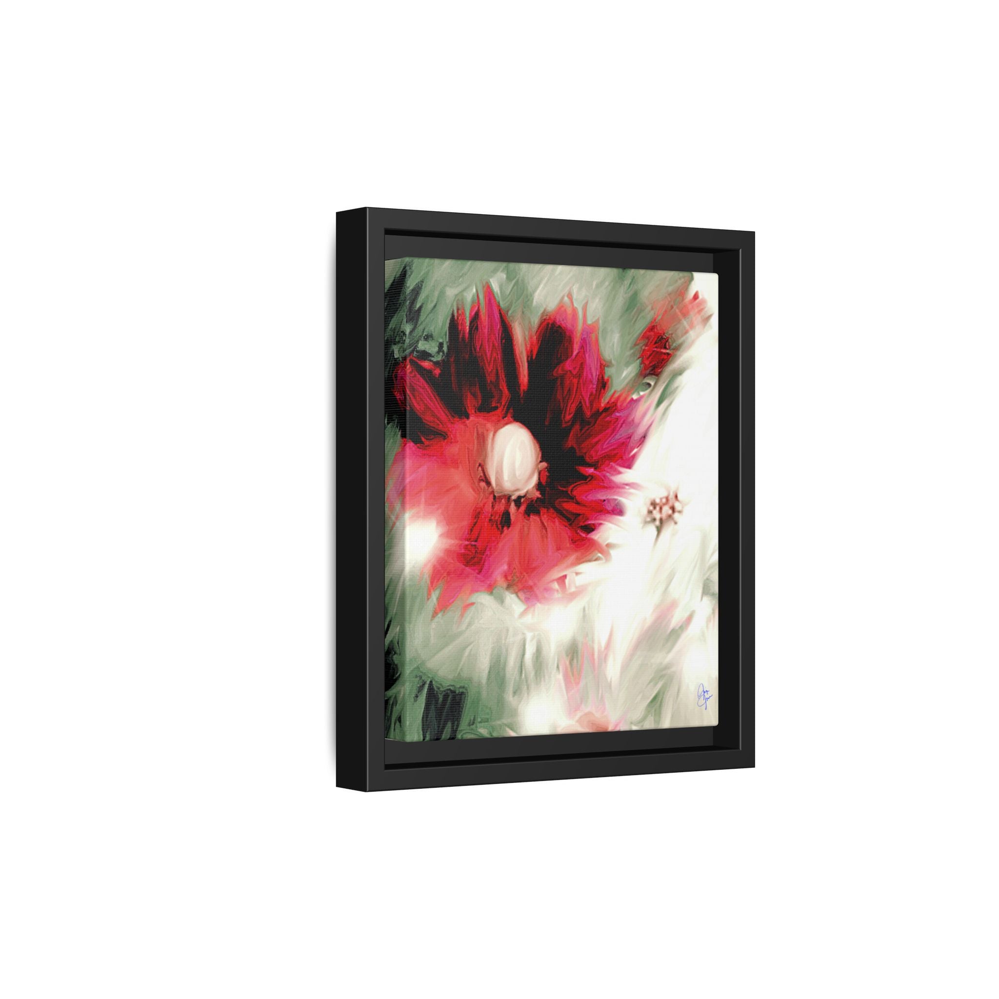 Framed Matte Canvas Print — Blurred Red & White Floral Art