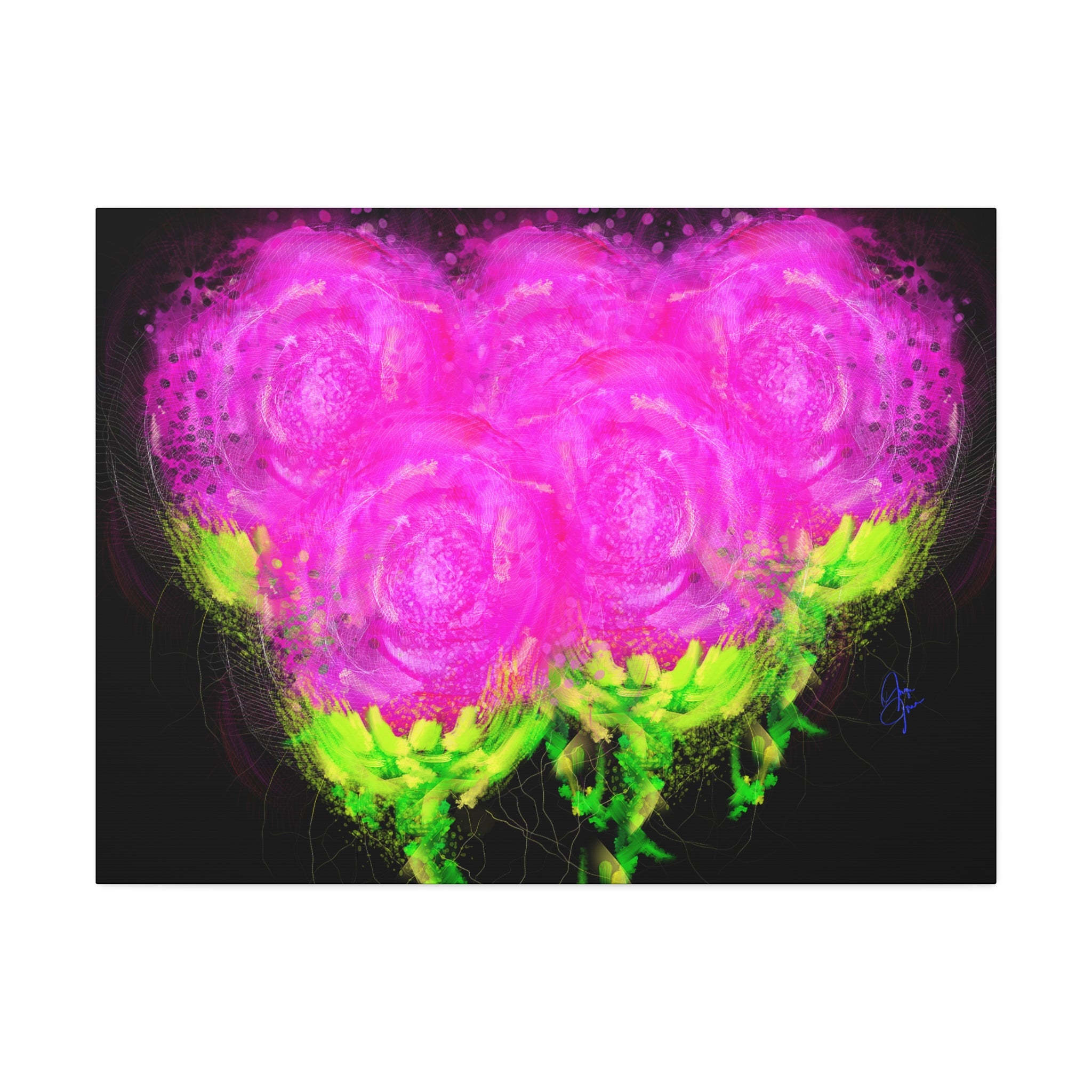 Bright Pink Floral Canvas Print — Modern Abstract Rose Wall Art (Stretched Canvas)
