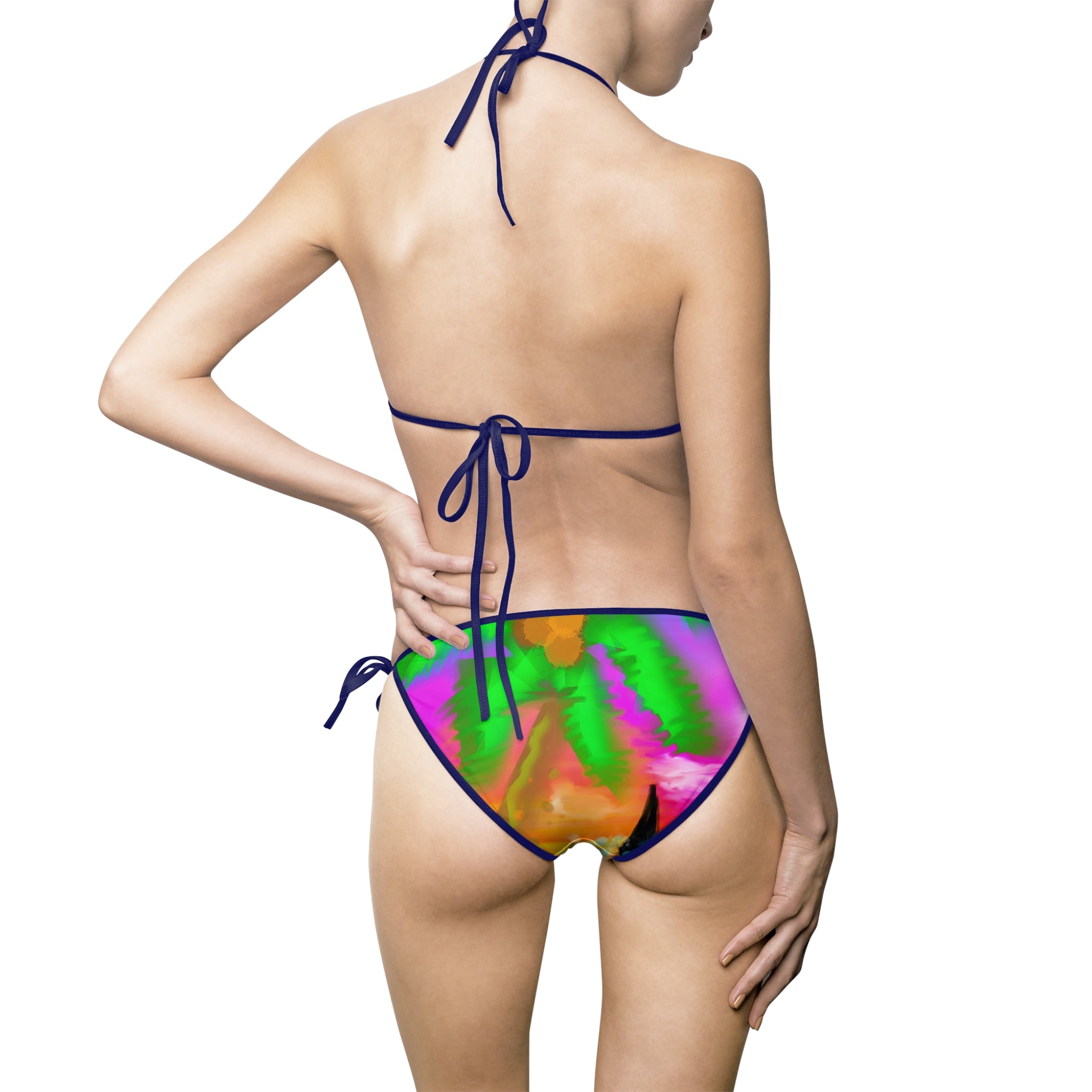 Tropical Palm Watercolor Bikini — Colorful Tie-Side Swimsuit
