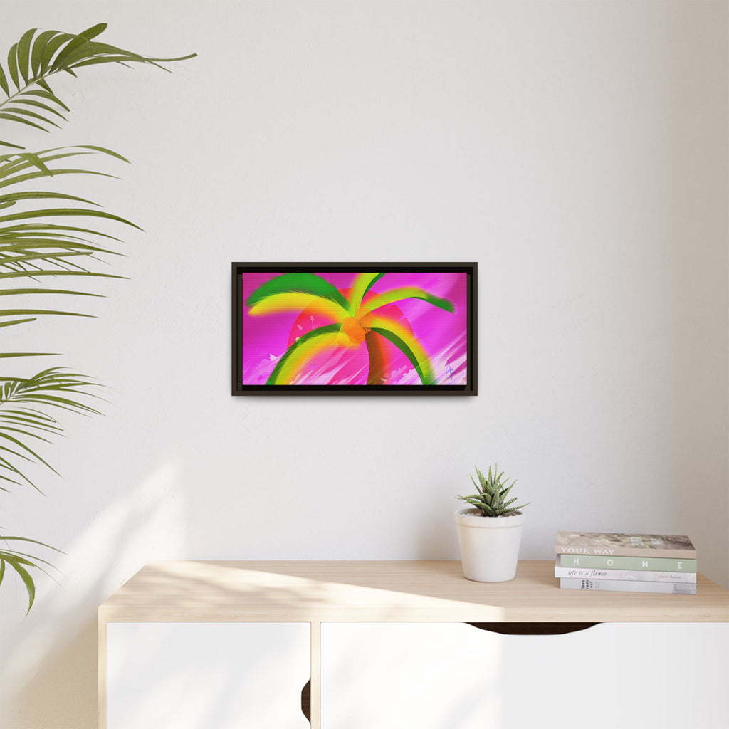 Framed Matte Canvas Print — Neon Palm Beach Art