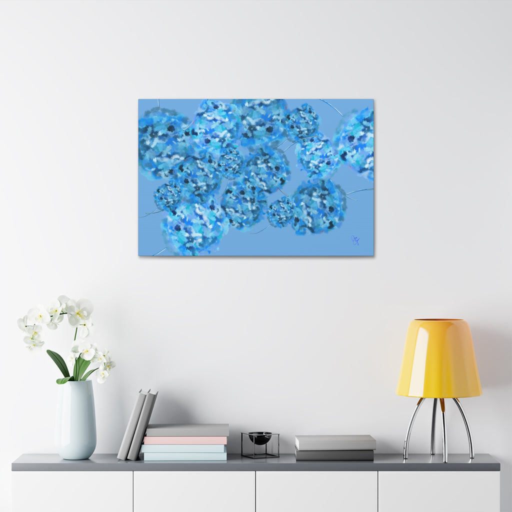 Blue Hydrangea Canvas Wall Art — Abstract Floral Stretched Canvas (1.5" Depth)