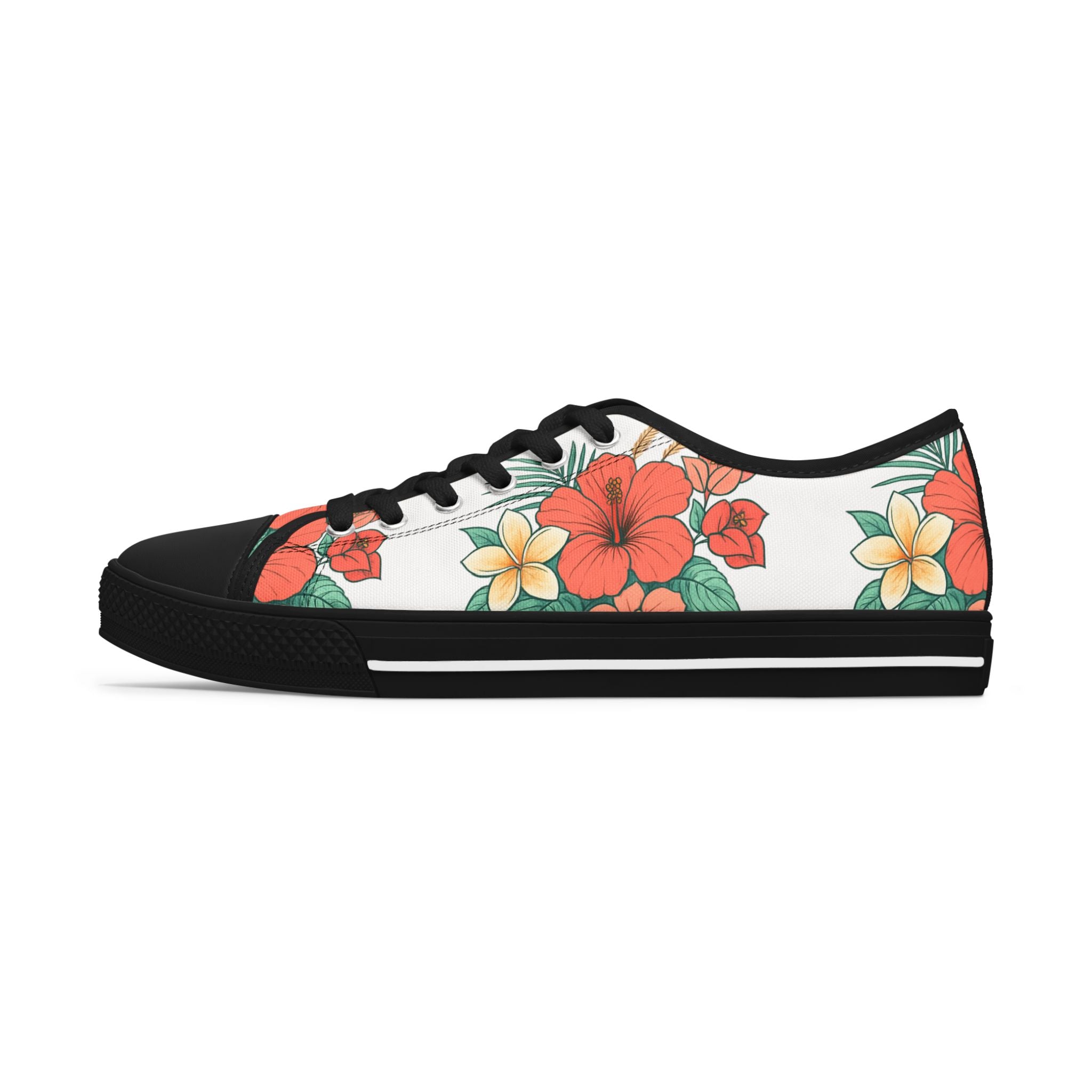 Floral Hibiscus Low Top Sneakers — Womens Tropical Canvas Shoes