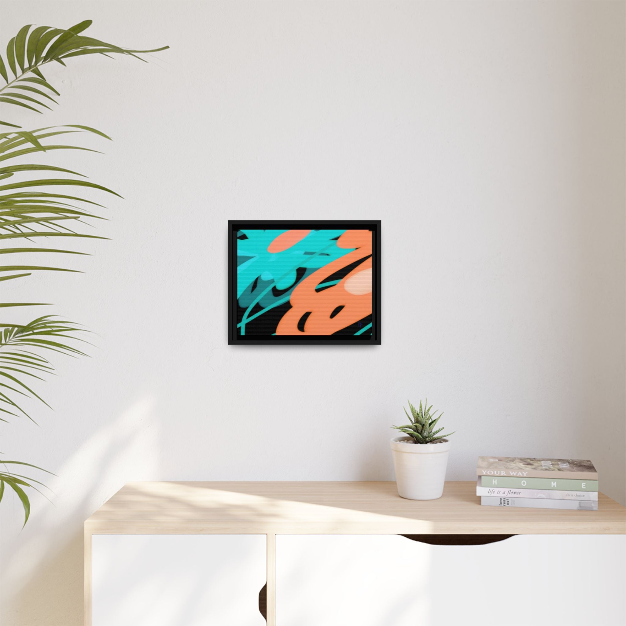 Abstract Teal & Coral Splash Framed Canvas
