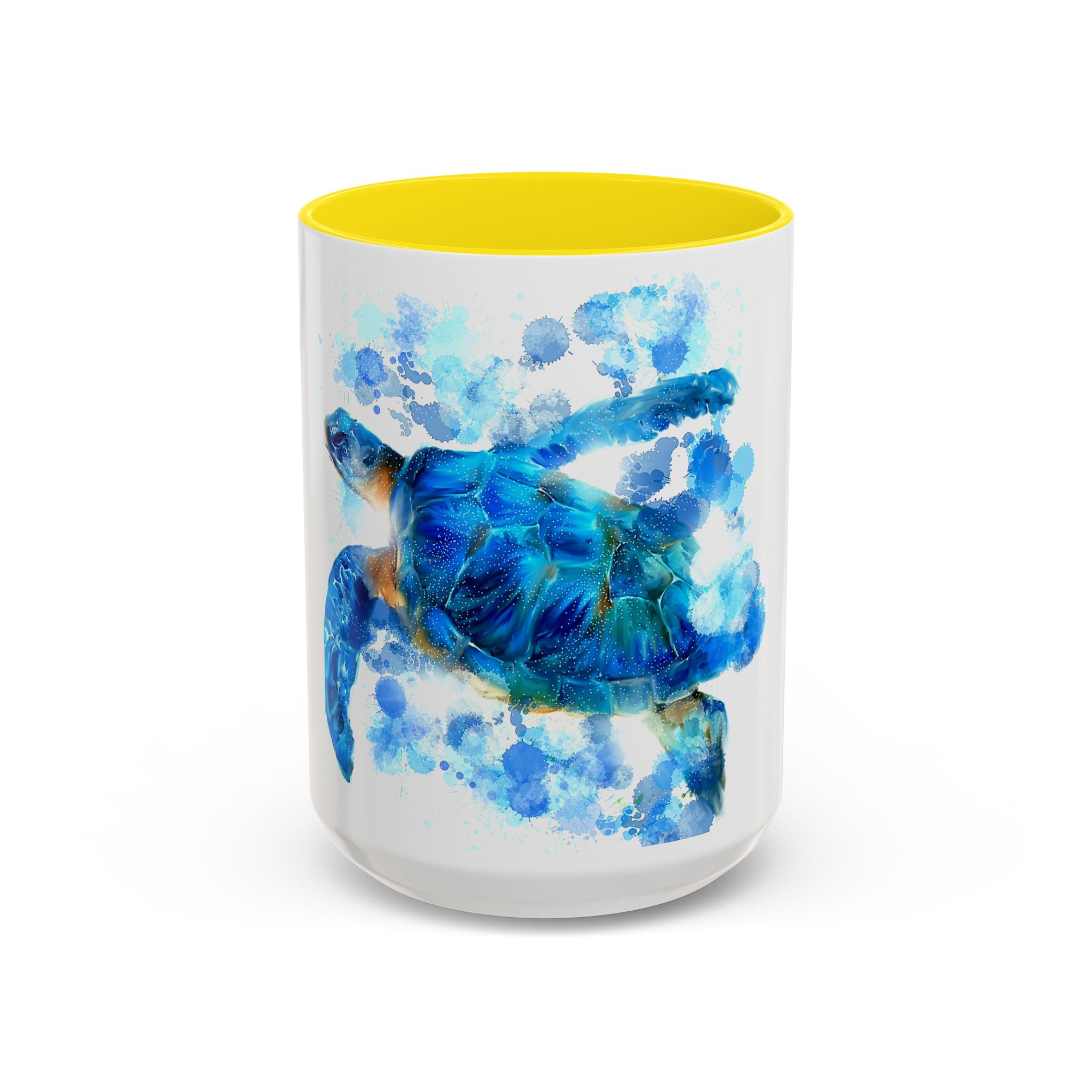 Blue Sea Turtle Accent Coffee Mug — Watercolor Ocean Turtle 11/15oz