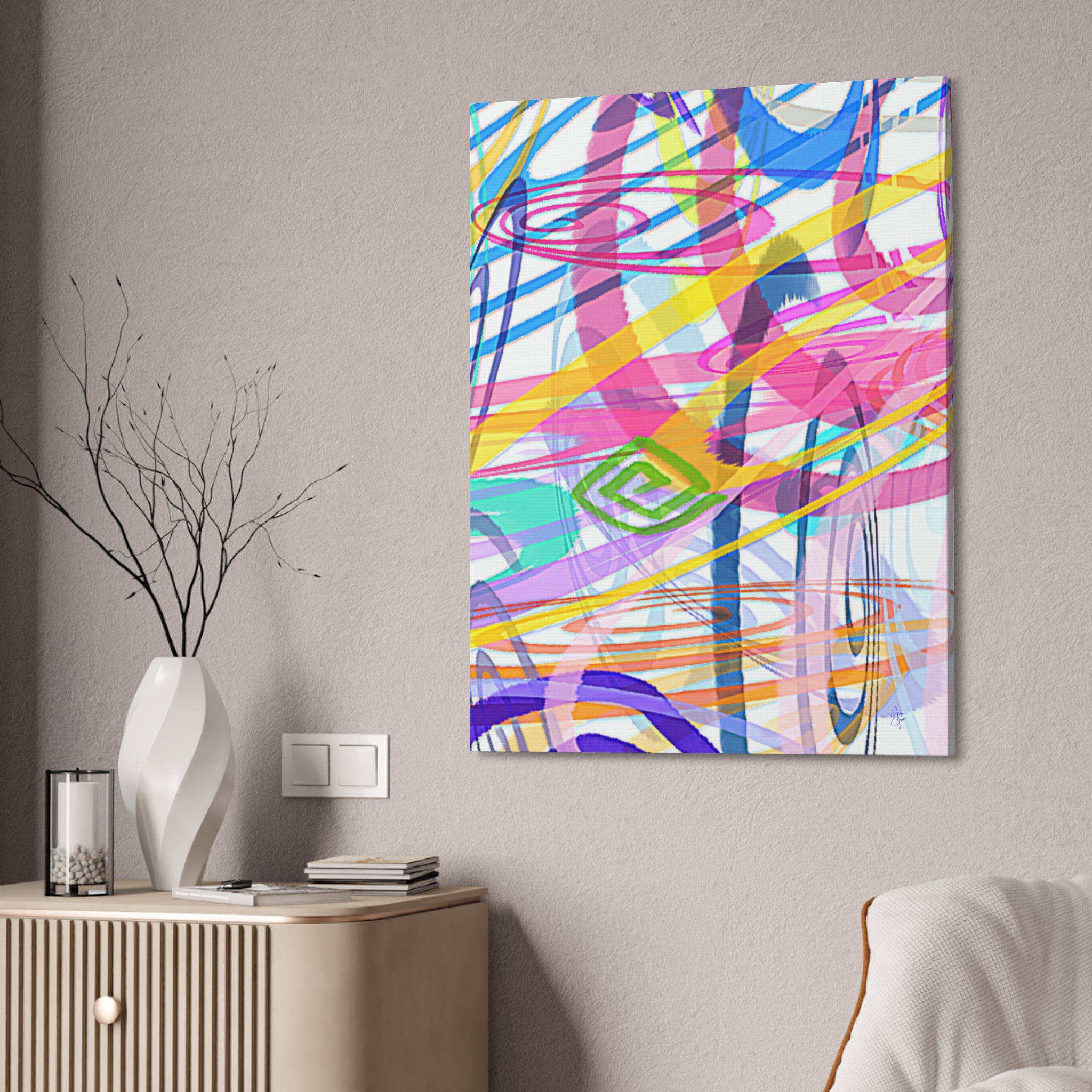 Abstract Rainbow Scribble Canvas – Colorful Modern Wall Art (1.5" Stretched)