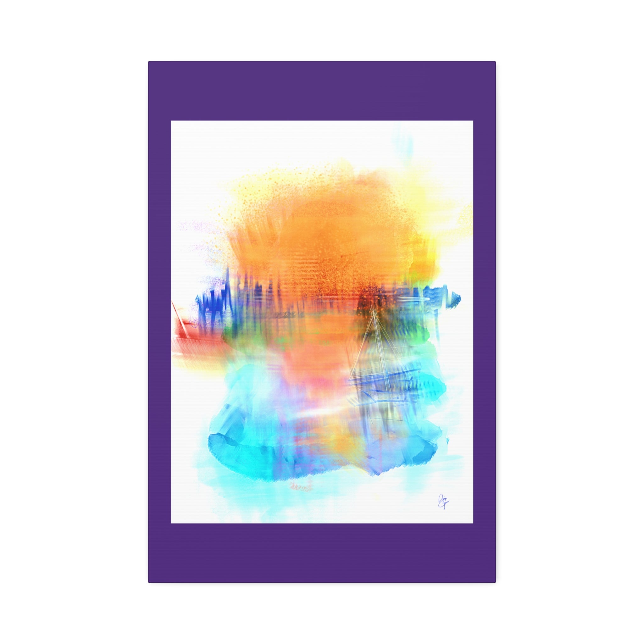 Abstract Color Burst Canvas — Vibrant Orange & Blue Stretched Wall Art
