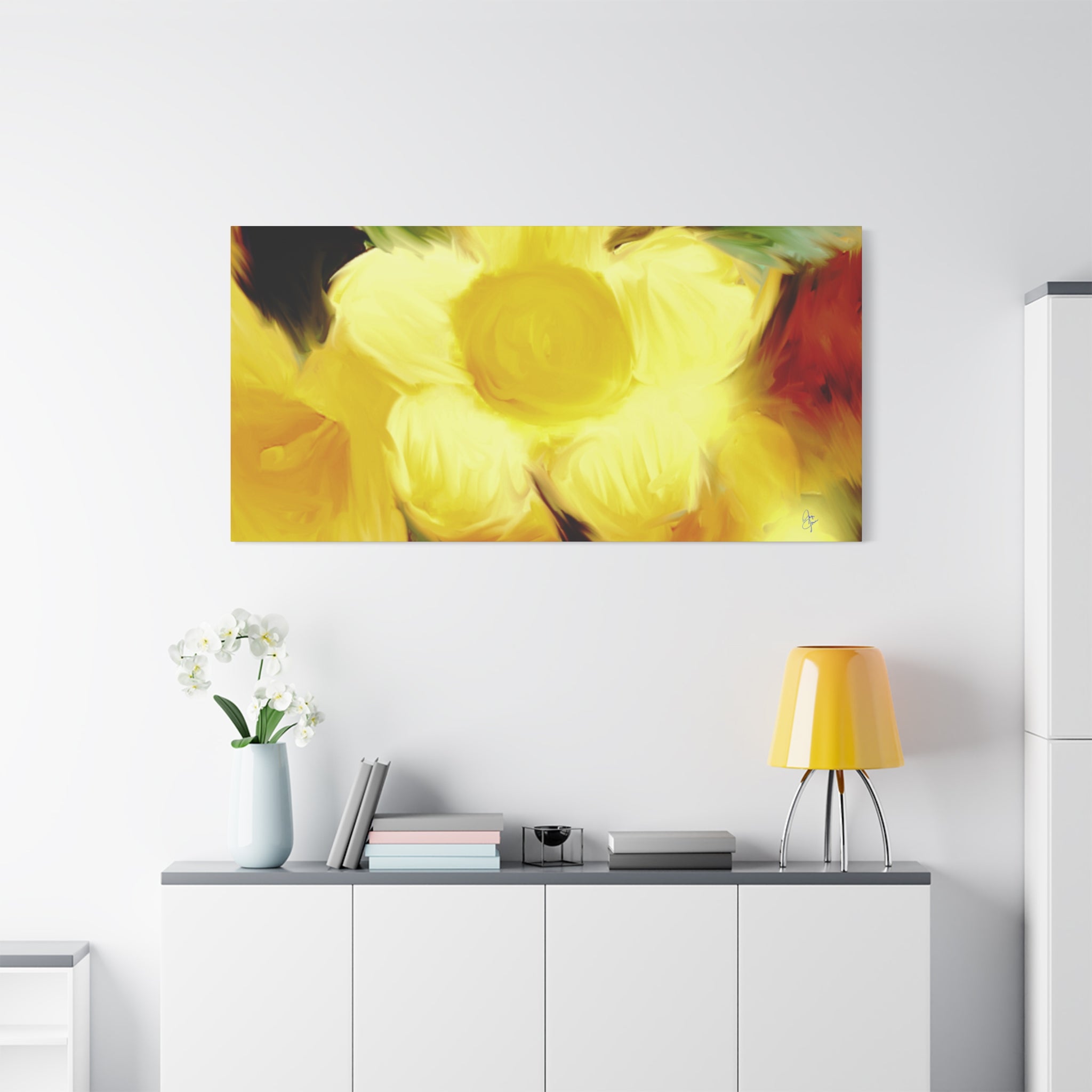 Yellow Floral Canvas Wall Art – Bright Sunflower-Style Painting, Matte Stretched Print