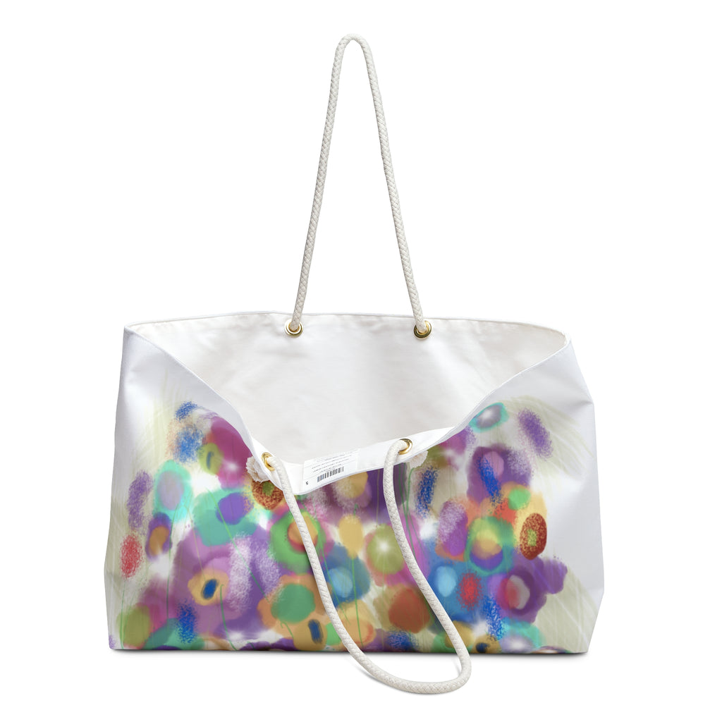 Abstract Floral Weekender Bag — Colorful Watercolor Dots Travel Tote