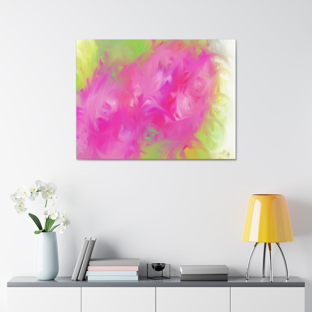Abstract Pink & Lime Floral Canvas Print — Stretched 1.5"