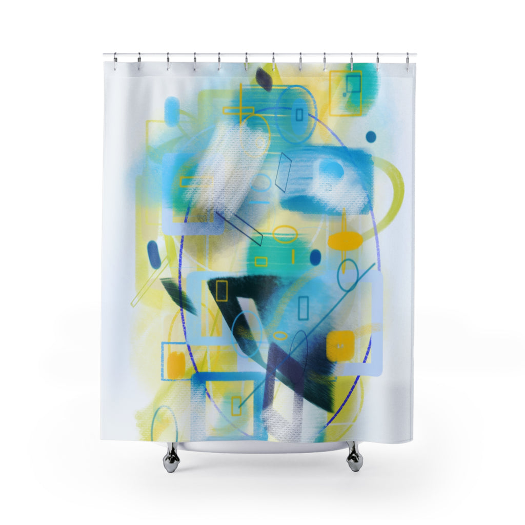 Abstract Coastal Blue Shower Curtain — Modern Geometric Bathroom Decor