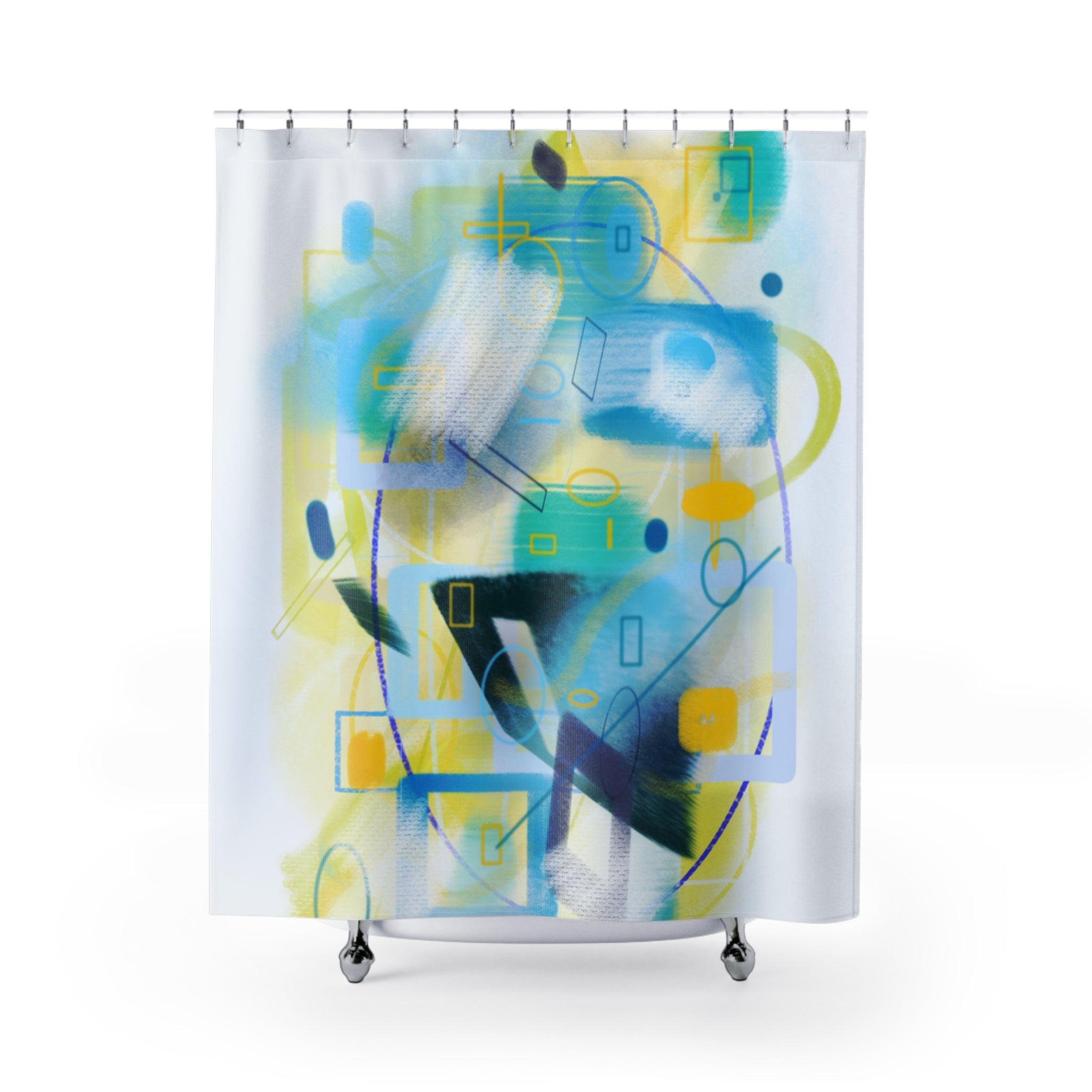 Abstract Coastal Blue Shower Curtain — Modern Geometric Bathroom Decor