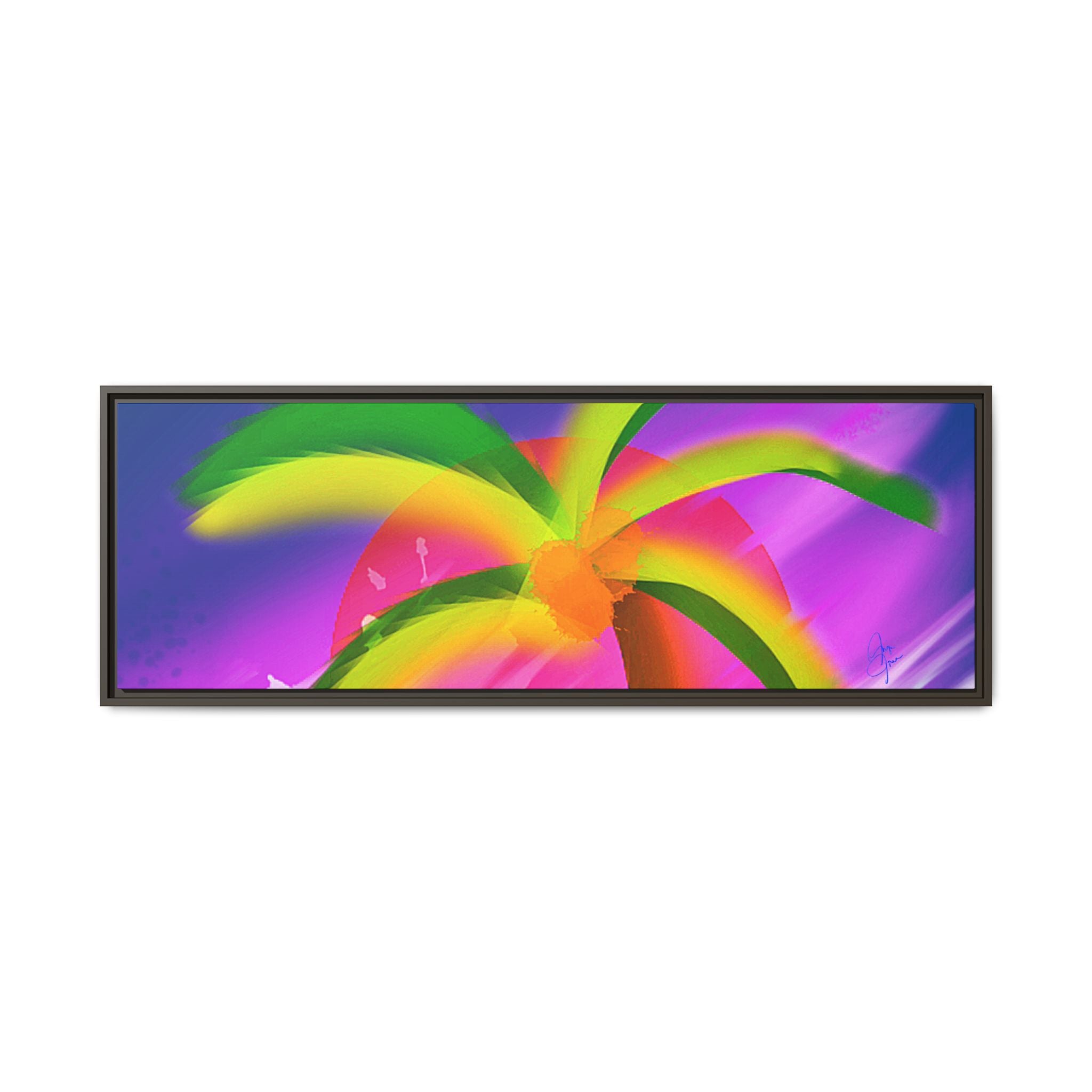 Framed Matte Canvas Print — Neon Palm Beach Art