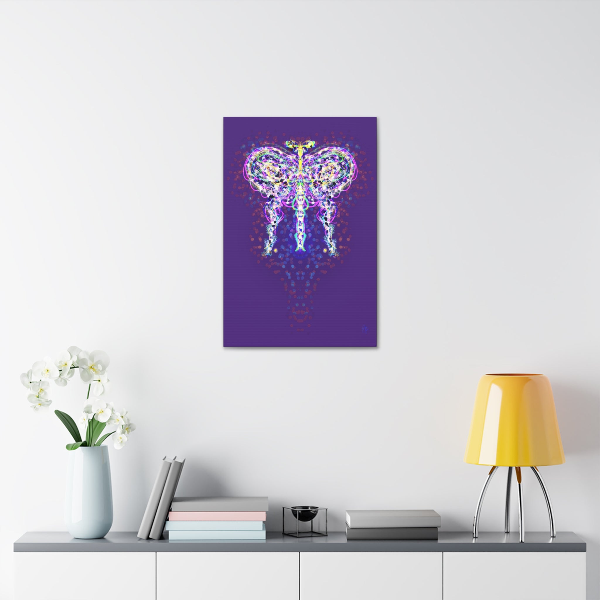 Butterfly Energy Canvas Print — Abstract Neon Butterfly Wall Art on Green