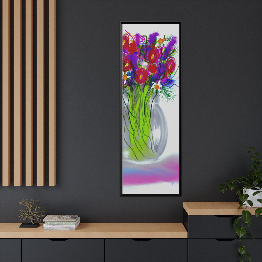 Framed Floral Bouquet Matte Canvas Wall Art — Colorful Abstract Flowers in Vase