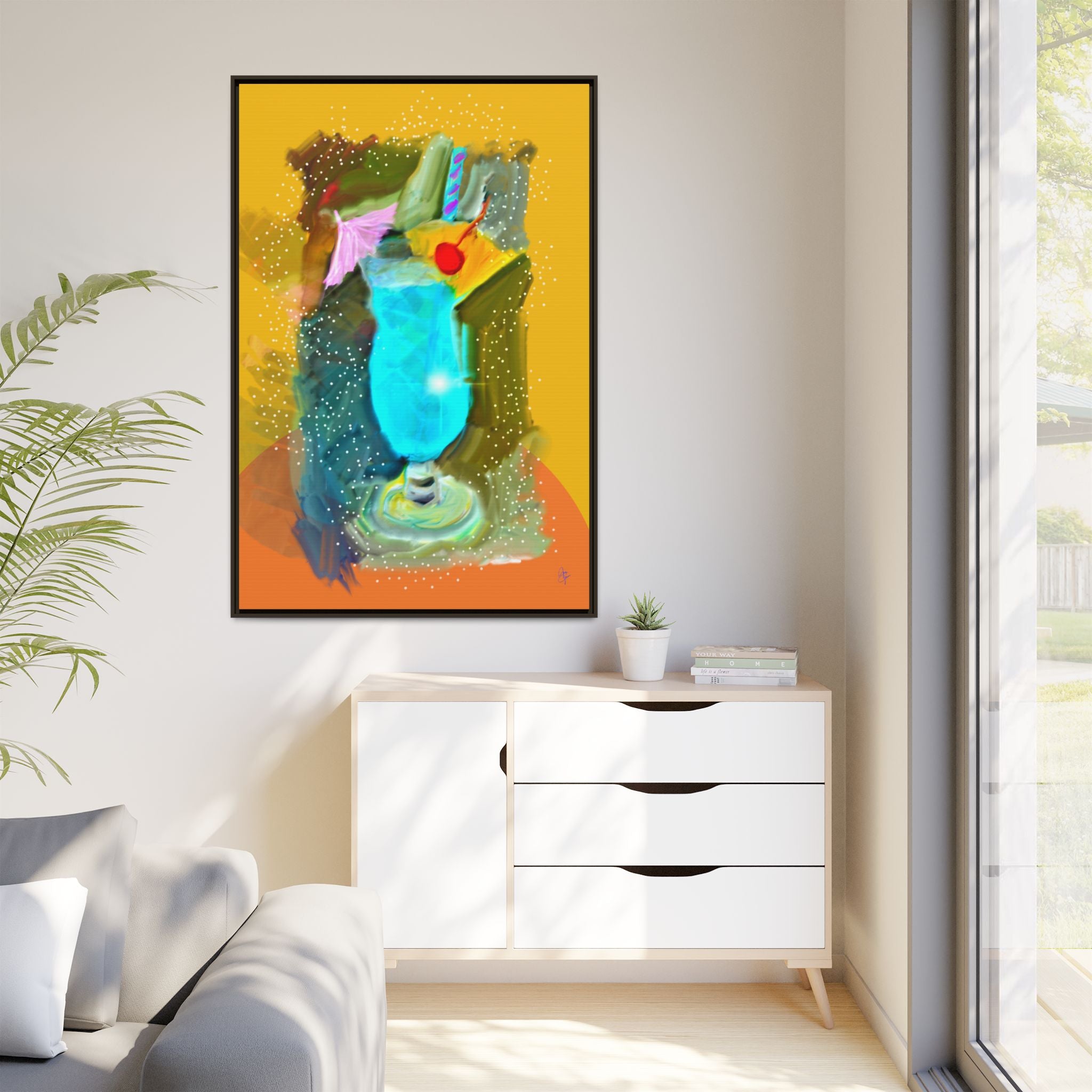 Tropical Blue Cocktail Canvas Print — Framed Matte Bar Art