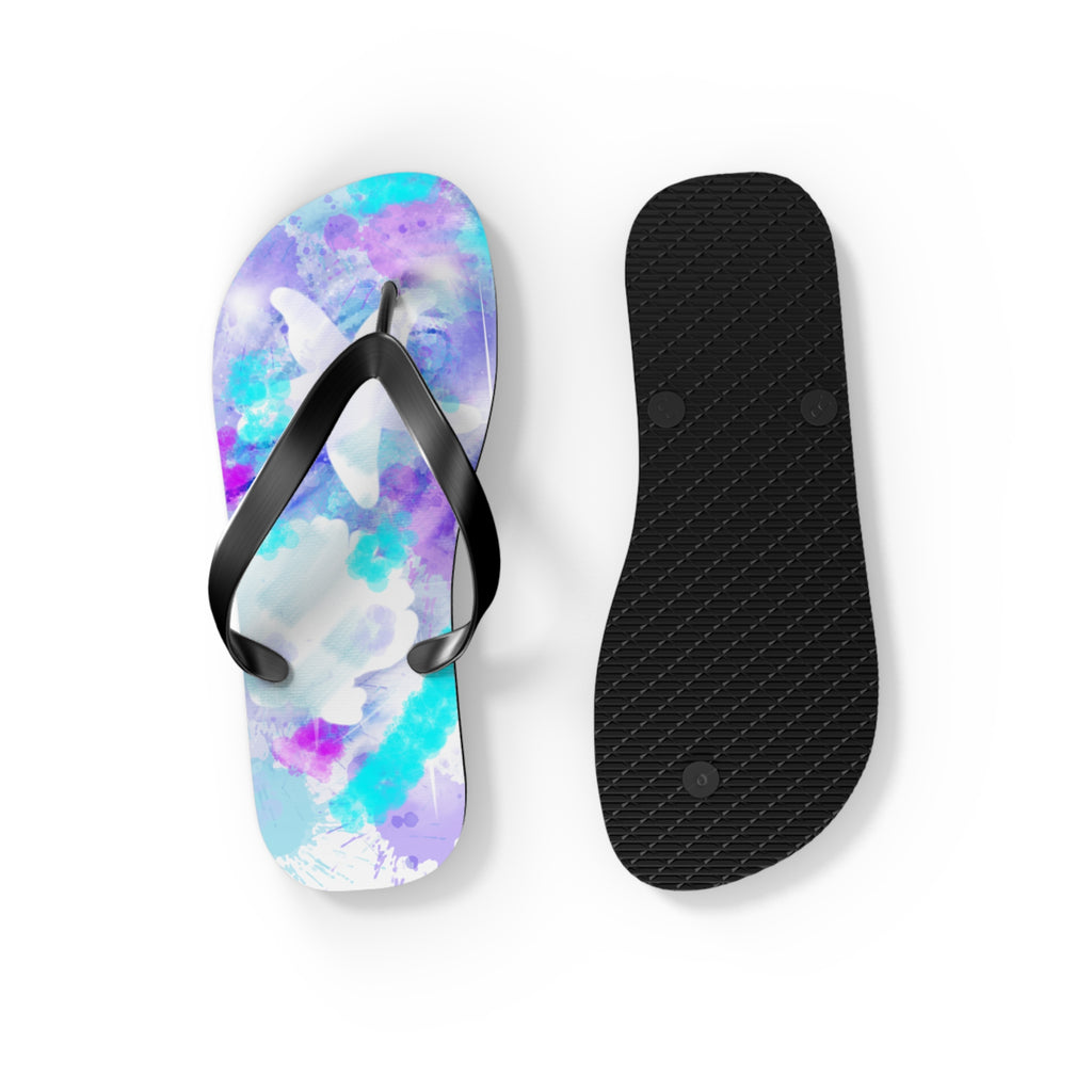 Watercolor Tie-Dye Flip Flops — Turquoise & Purple Beach Sandals
