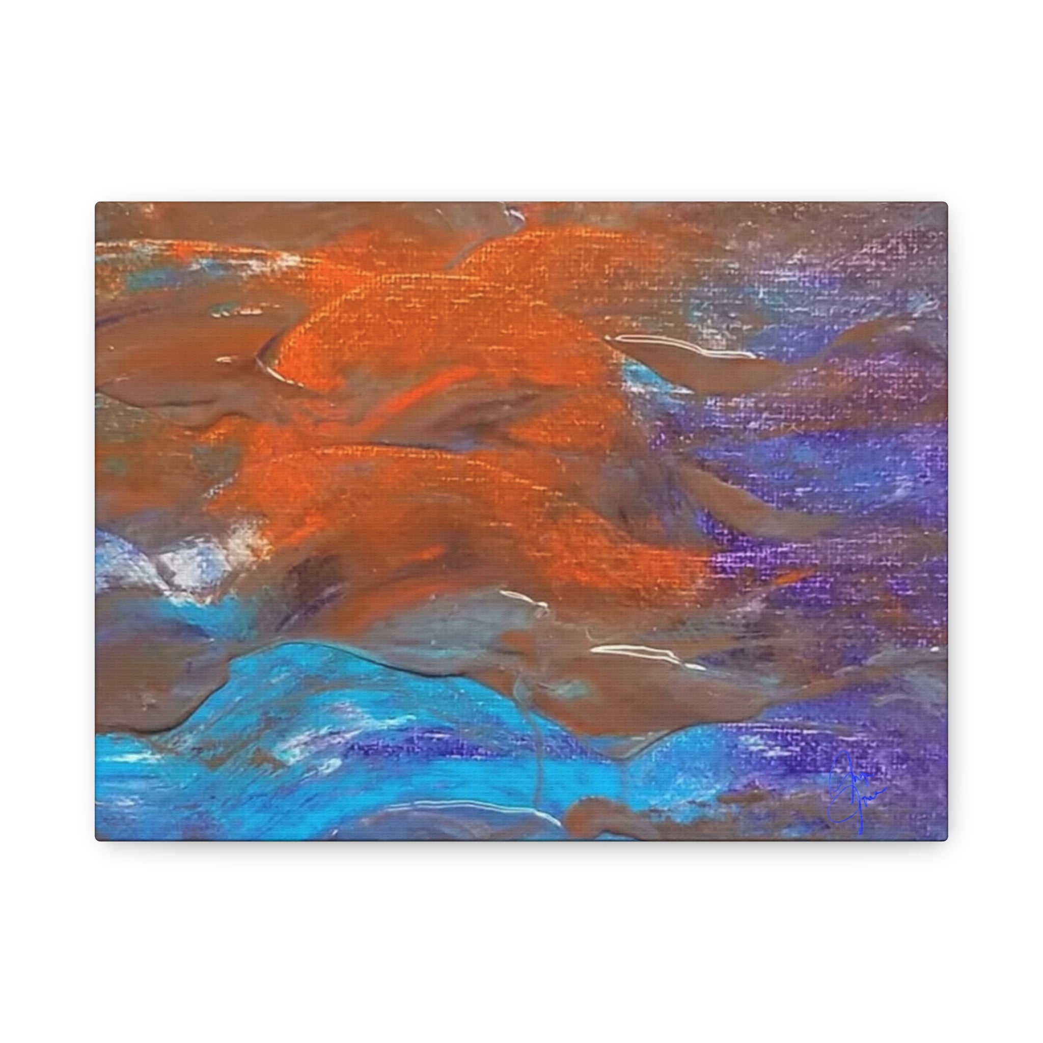 Abstract Ocean Waves Matte Canvas Art - Blue & Orange Textured Stretched Canvas
