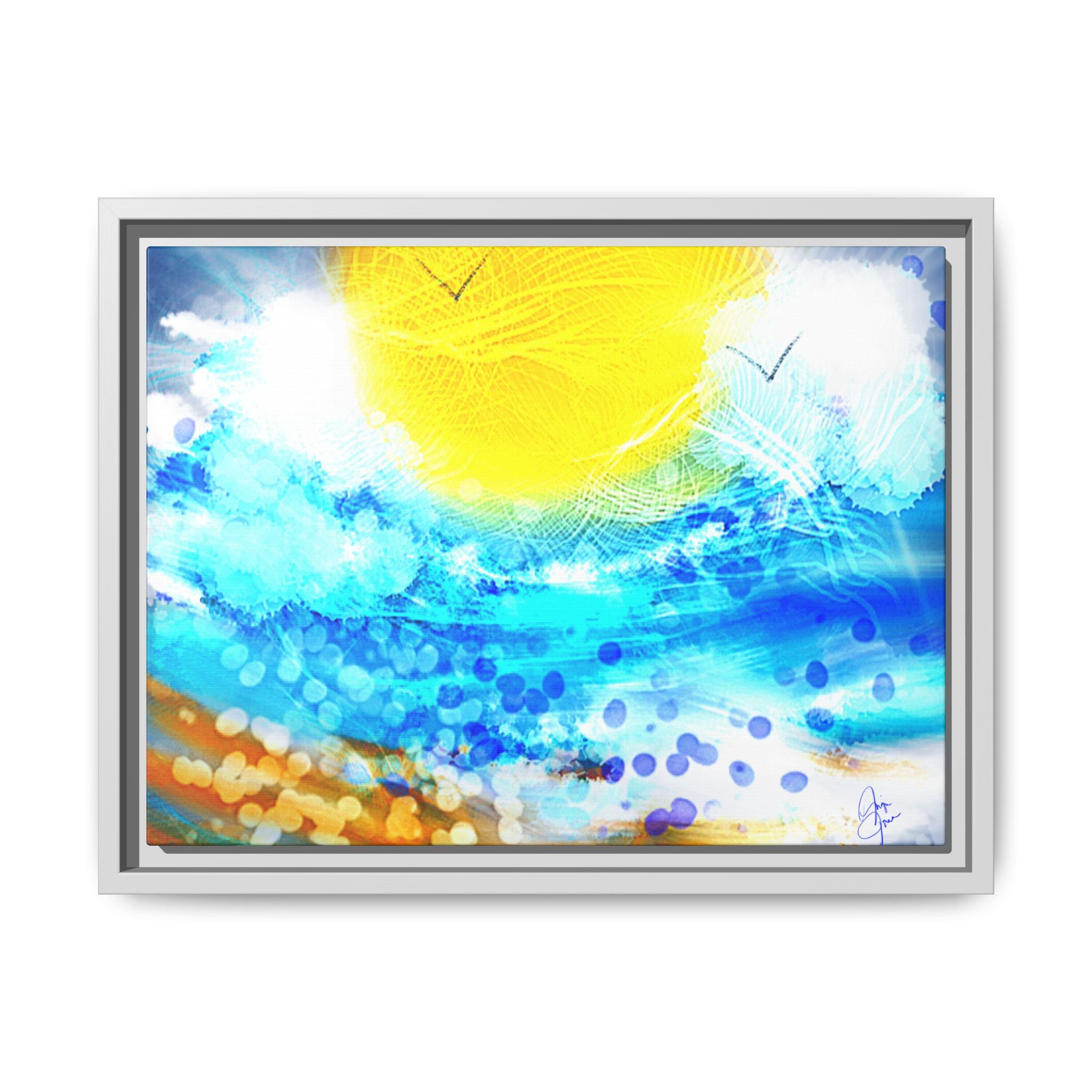 Sunshine Shore Matte Canvas Framed Wall Art — Bright Abstract Beach Print