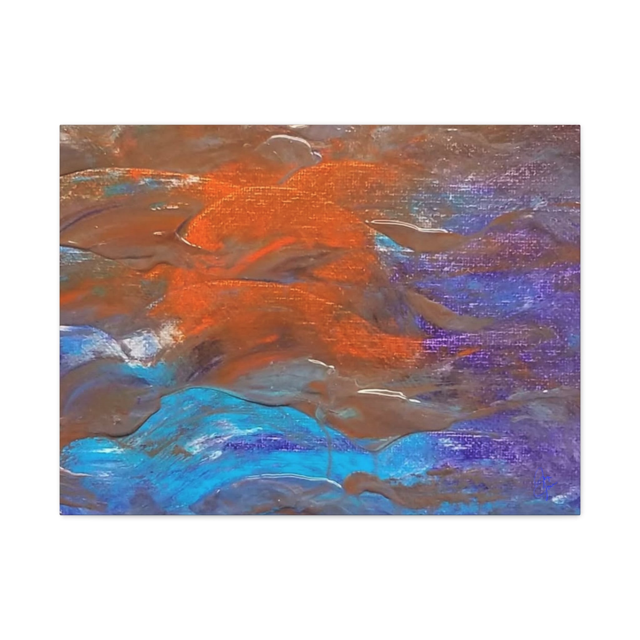 Abstract Ocean Waves Matte Canvas Art - Blue & Orange Textured Stretched Canvas