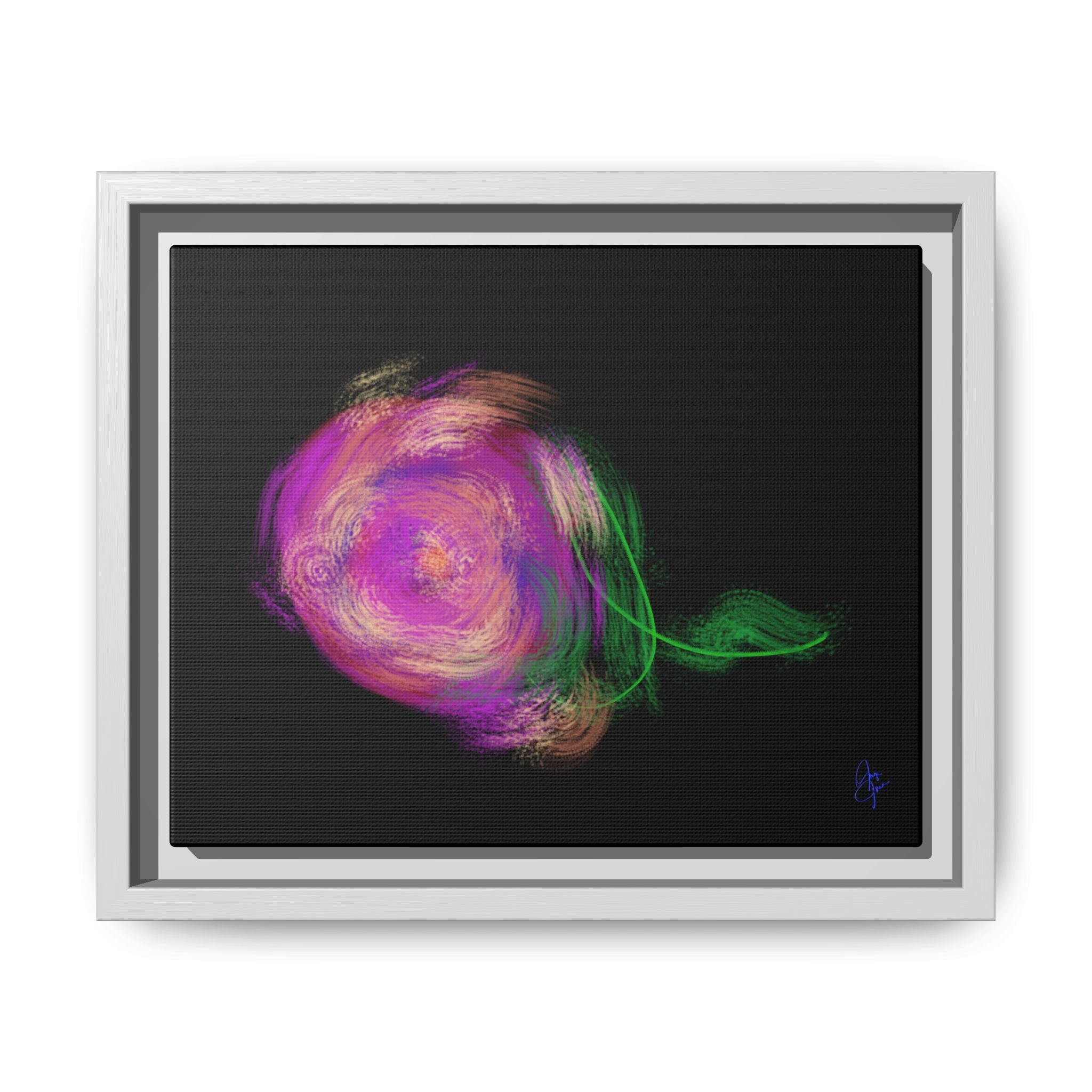 Abstract Rose Swirl Matte Framed Canvas — Multicolor Floral Wall Art