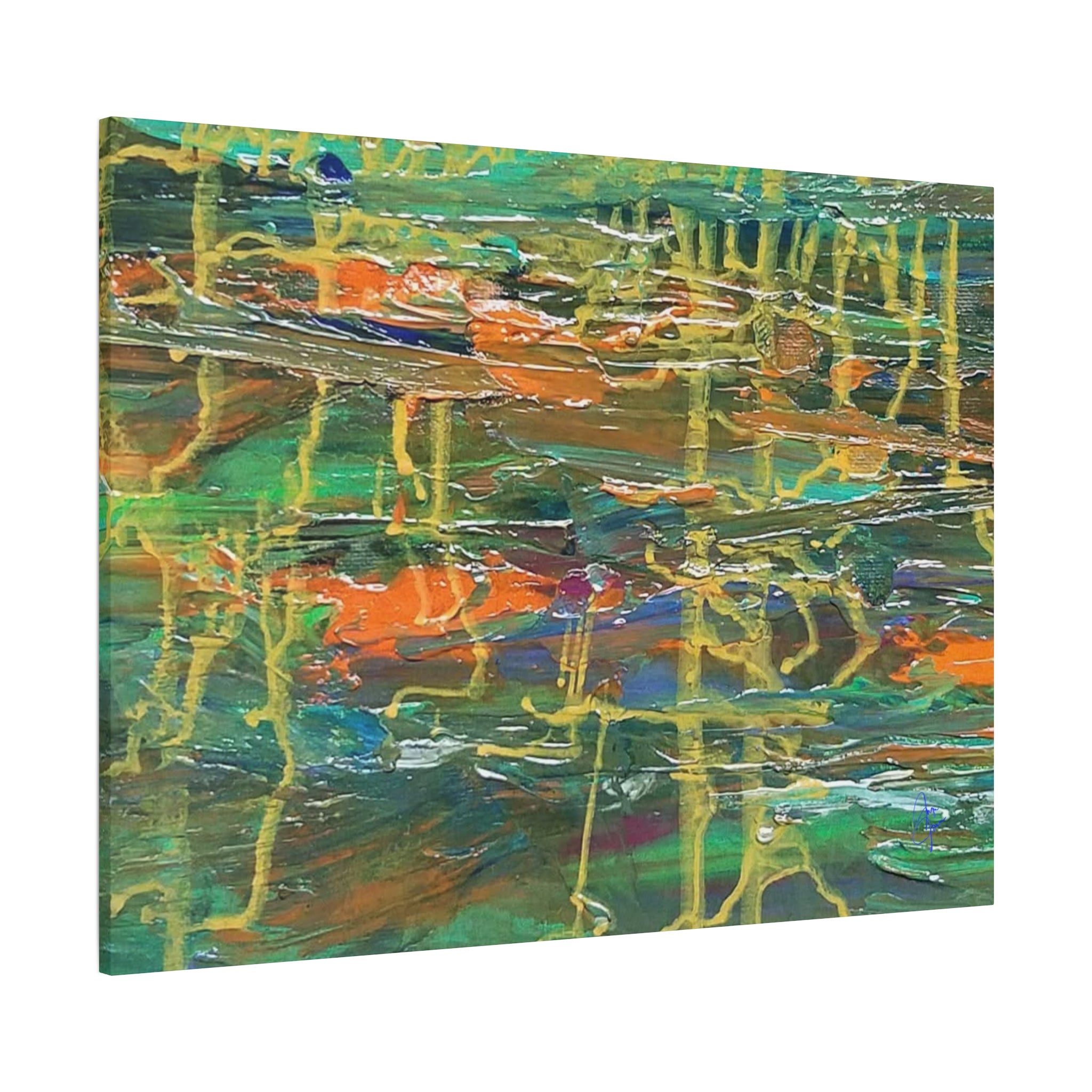 Abstract Green & Orange Matte Canvas Wall Art - Stretched 1.25"