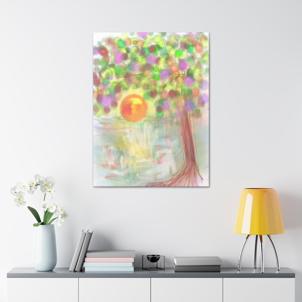 Canvas Art Print — Colorful Abstract Tree with Sun, Stretched Canvas 1.5"