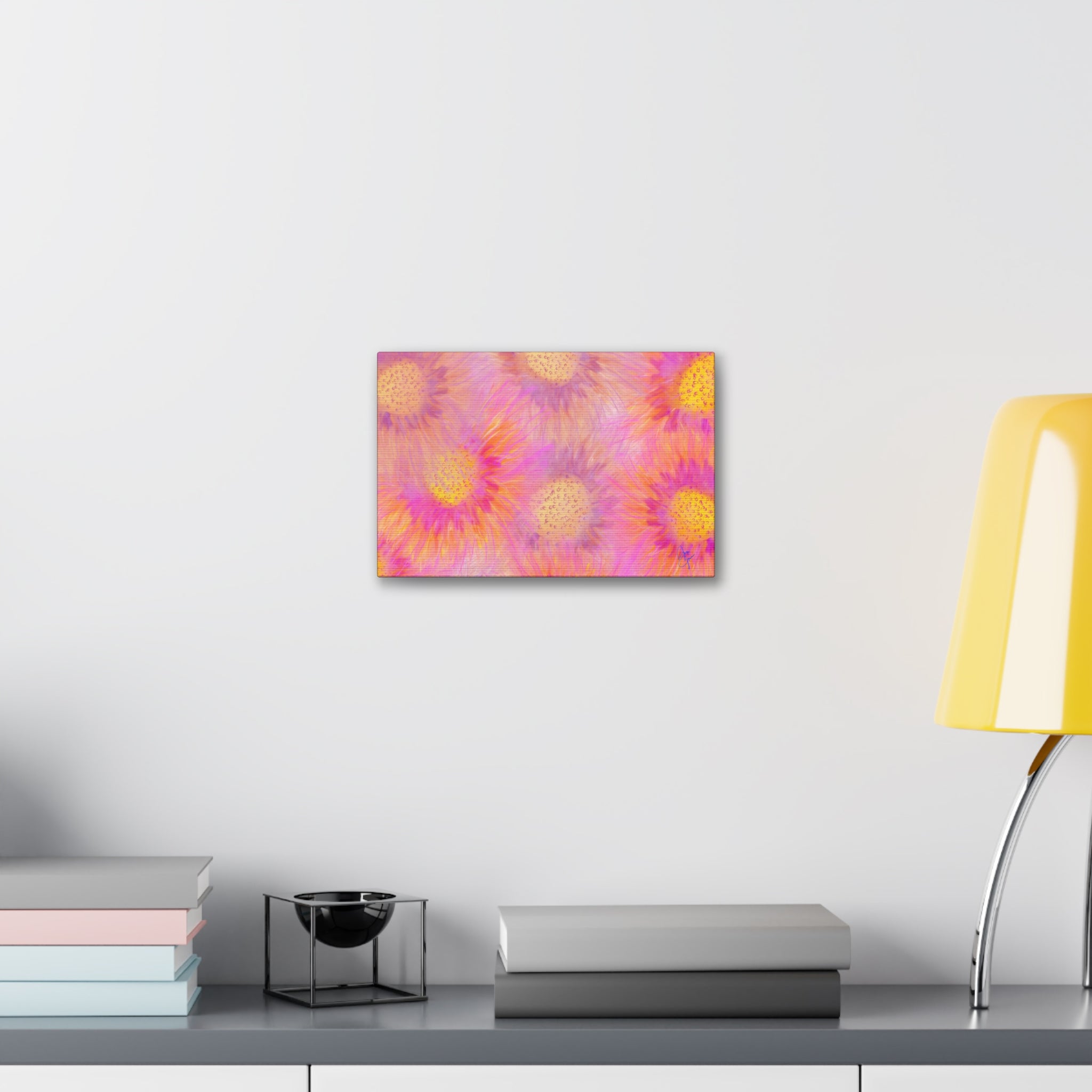 Sunburst Floral Canvas Wall Art — Pink & Yellow Abstract Sunflower Print