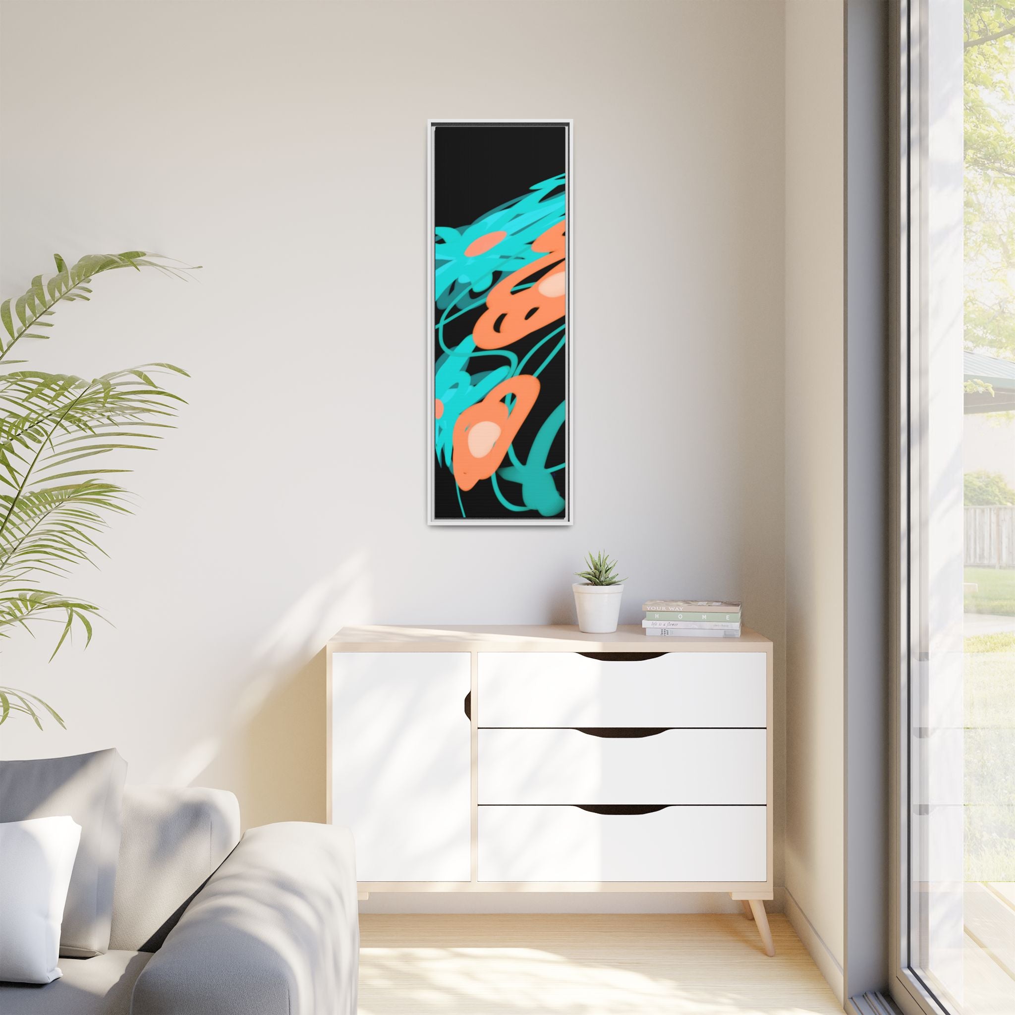 Abstract Teal & Coral Splash Framed Canvas