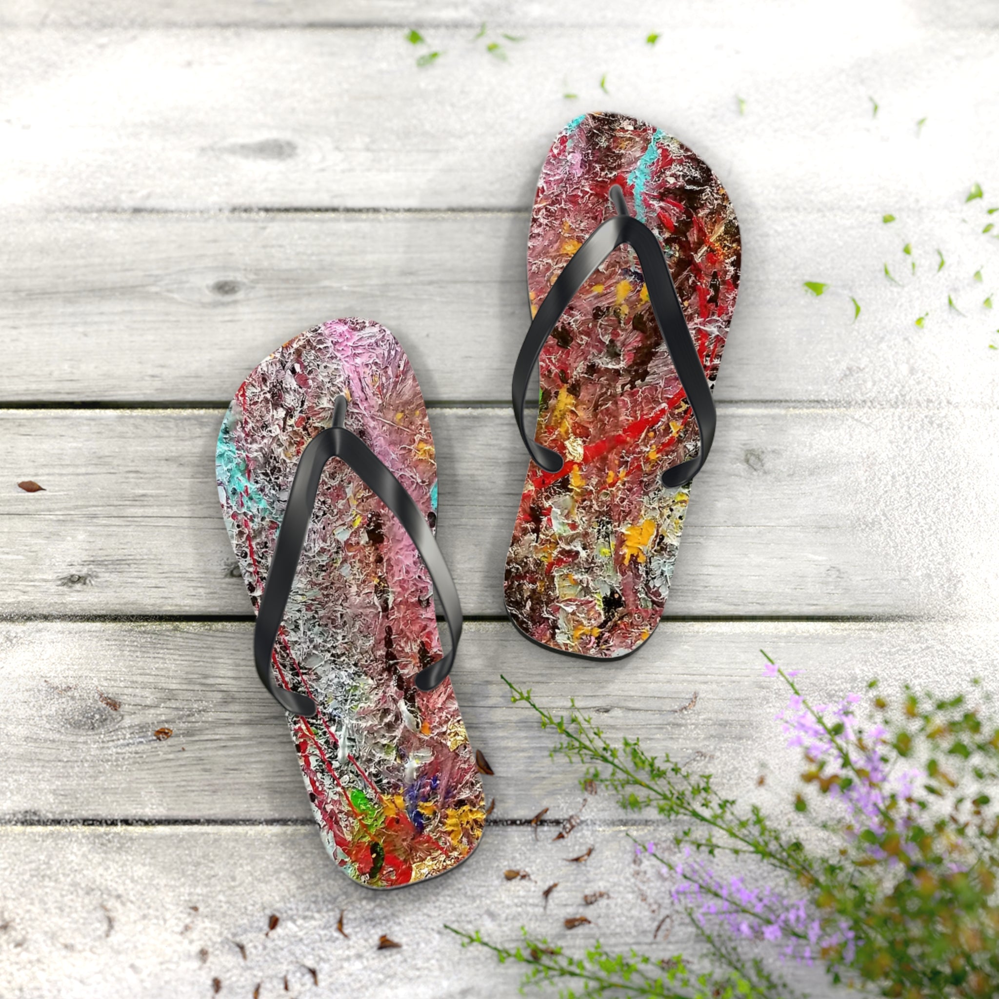 Artistic Abstract Flip Flops — Colorful Graffiti Texture Sandals