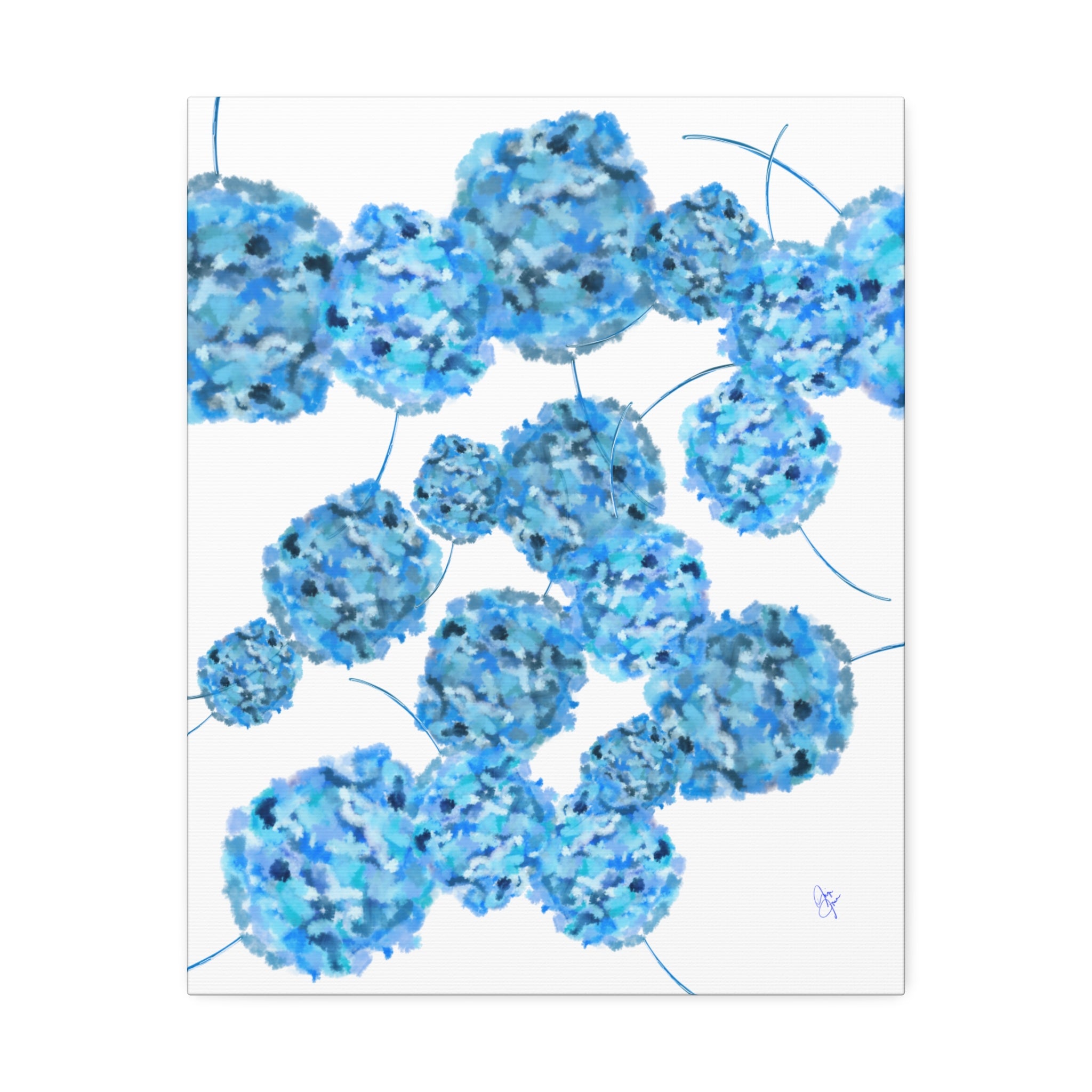 Blue Hydrangea Canvas Wall Art — Abstract Floral Stretched Canvas (1.5" Depth)