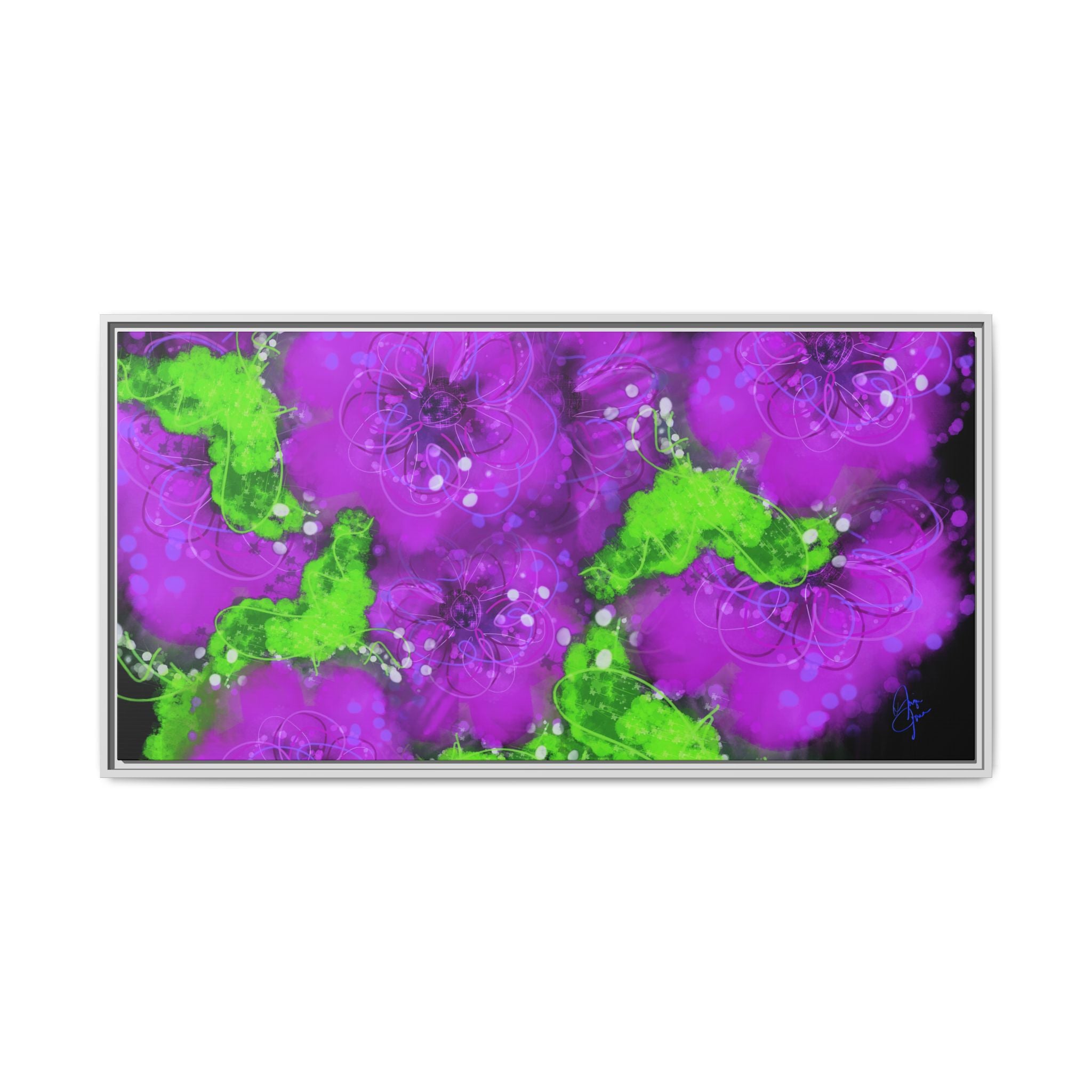 Framed Floral Canvas Print — Matte Multi-Color Blooms Wall Art