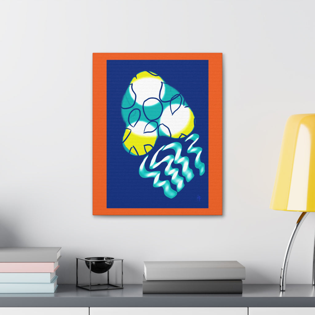 Abstract Ocean Waves Jellyfish Canvas Art — Blue & Teal Modern Wall Decor, Stretched 1.5"