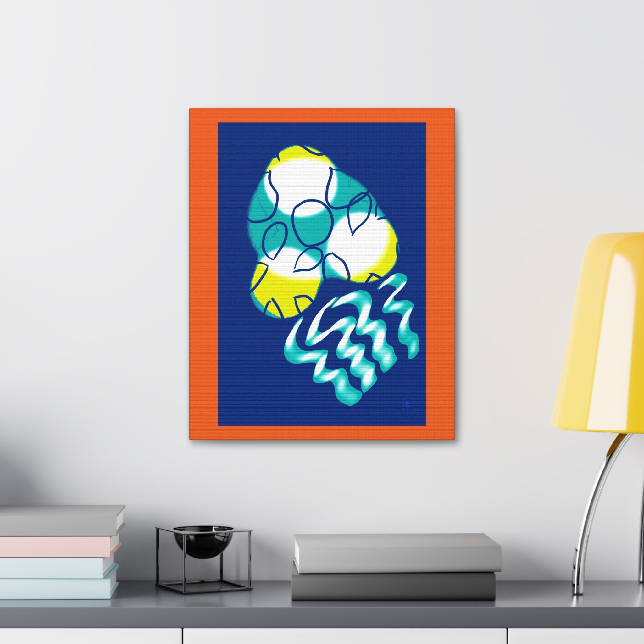 Abstract Ocean Waves Jellyfish Canvas Art — Blue & Teal Modern Wall Decor, Stretched 1.5"