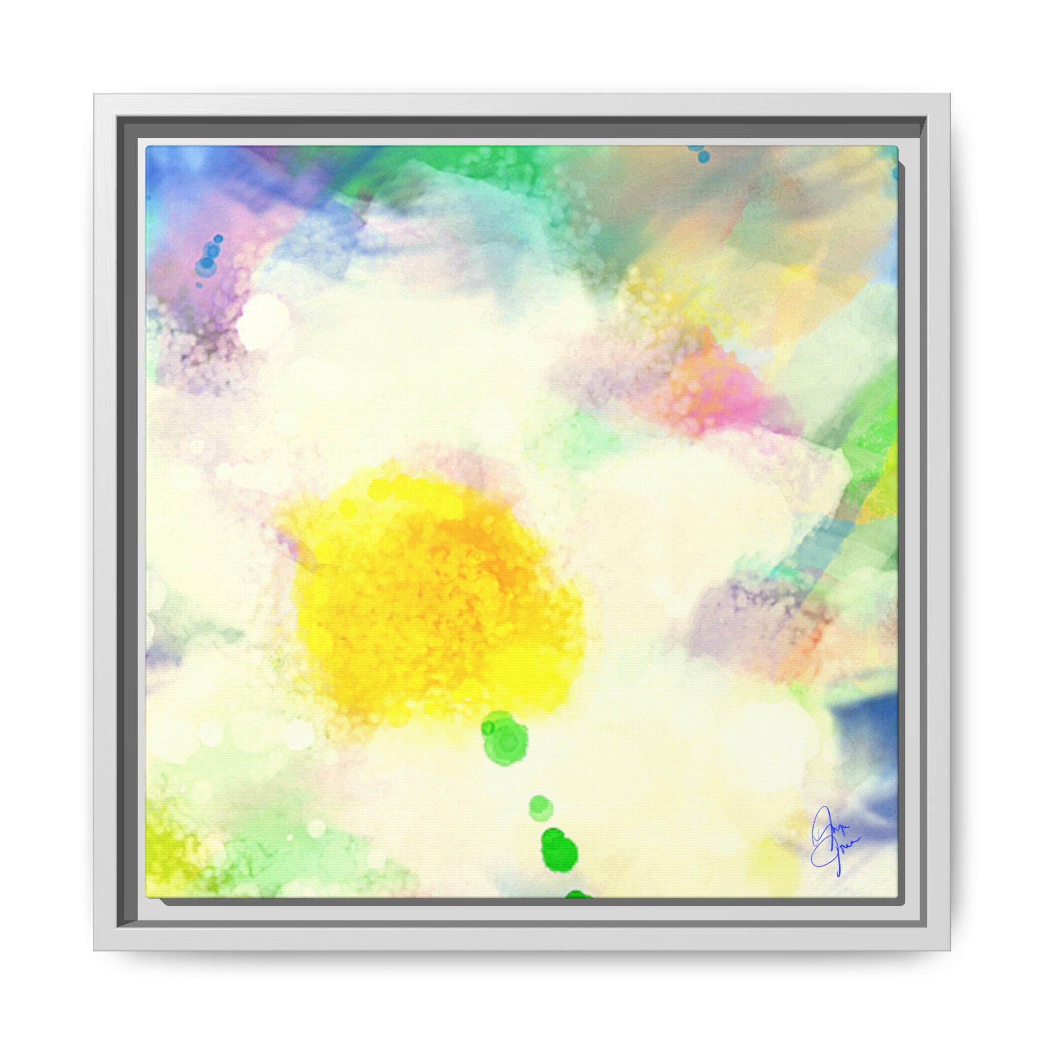 Framed Matte Canvas - Watercolor Yellow Floral Abstract Wall Art