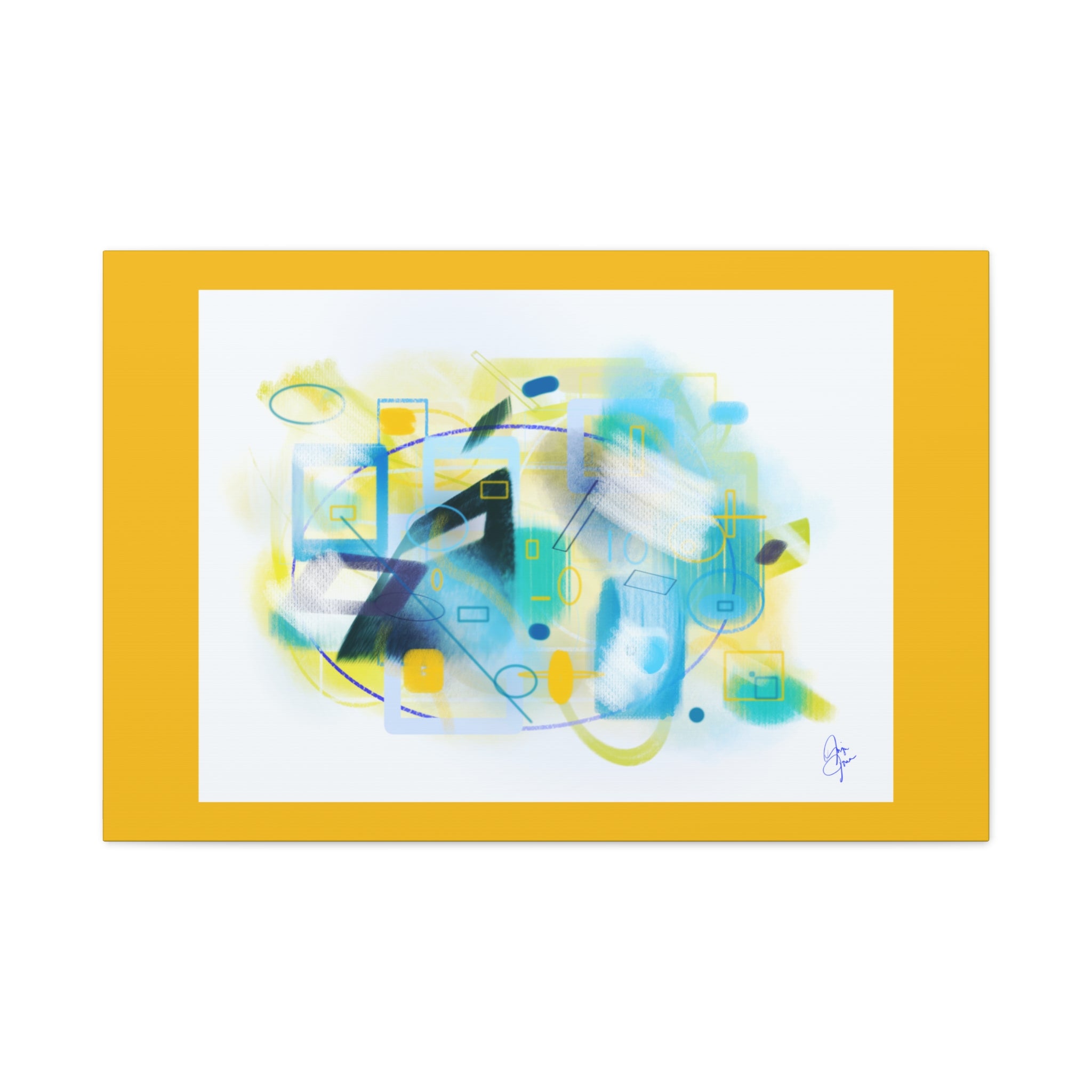 Abstract Blue & Yellow Geometry Canvas Print — Modern Stretched Wall Art